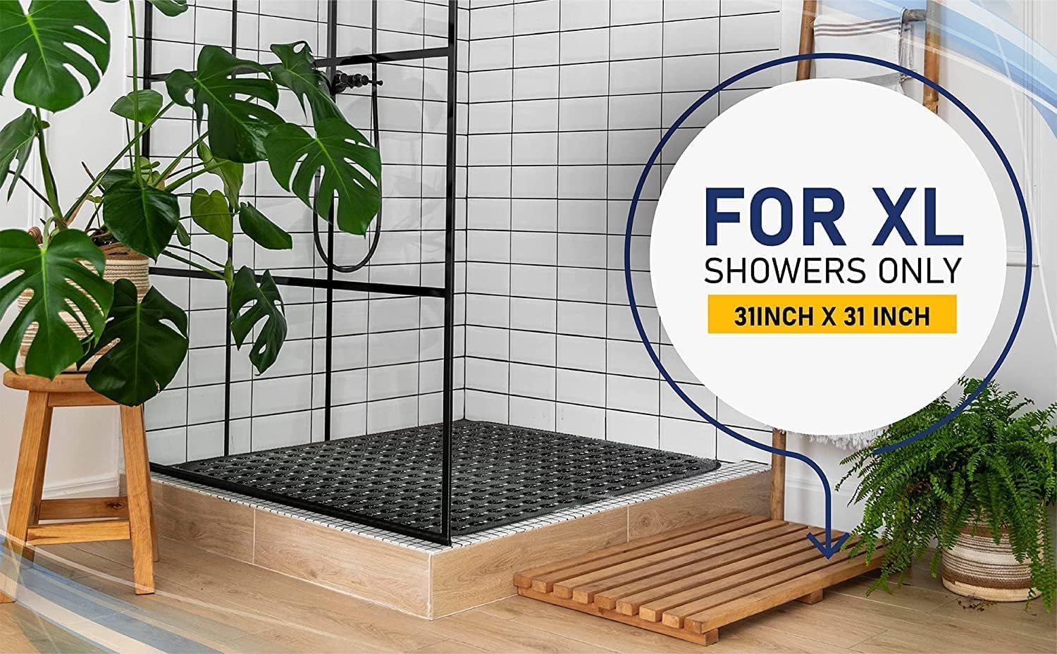 ENKOSI Extra Large Square Non Slip Shower Mat - 31 x 31-inch XL Bathroom Shower Mat - Square Shower