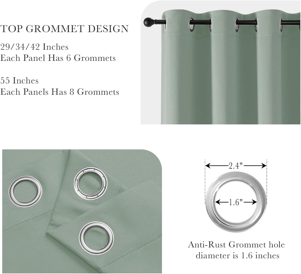 PONY DANCE Sage Green Small Curtains for Kitchen - Blackout Thermal Insulating Curtain for Bedroom