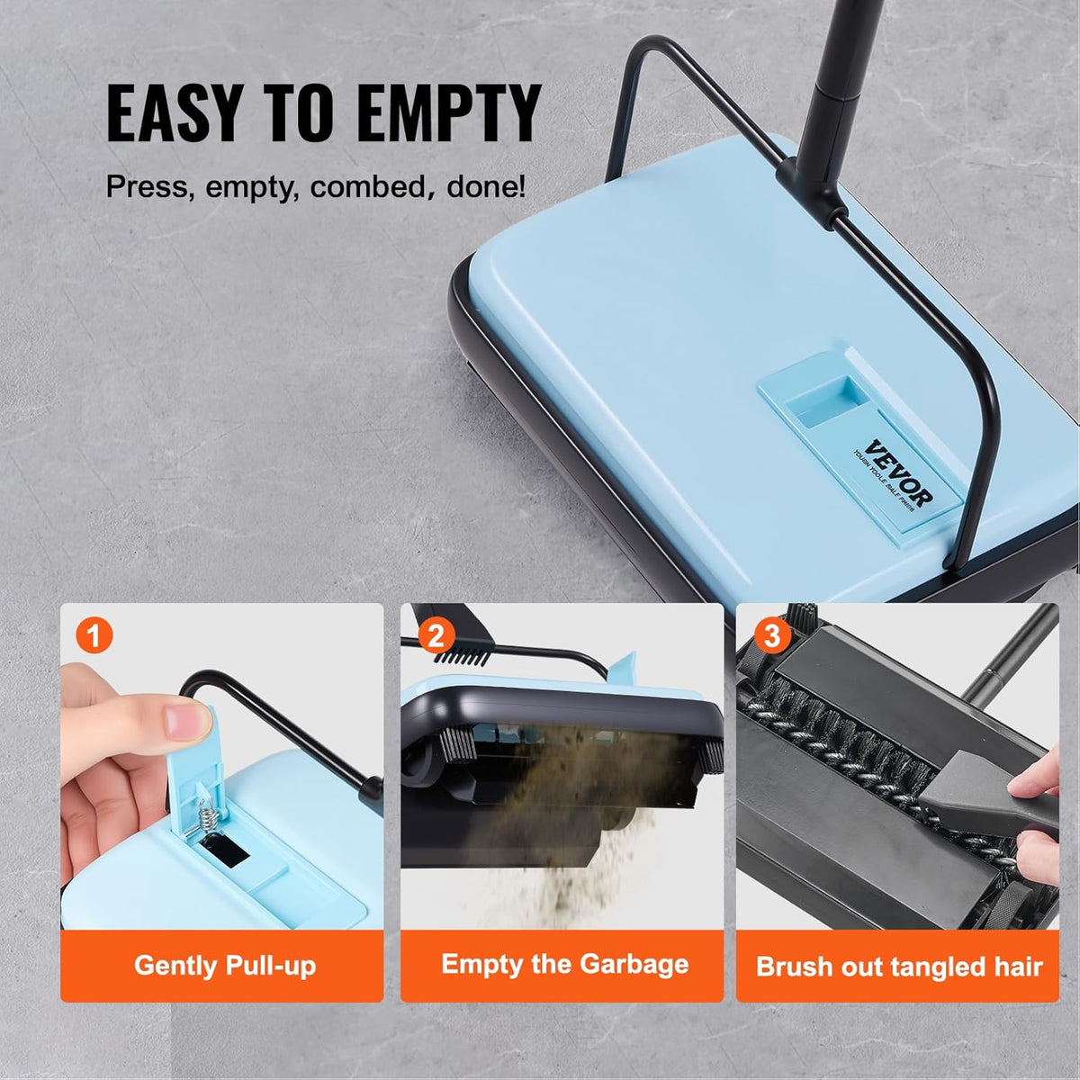 VEVOR Carpet Sweeper Manual, Floor Sweeper with 300 ml Dustbin Capacity Easy to Empty, 6.7 inch