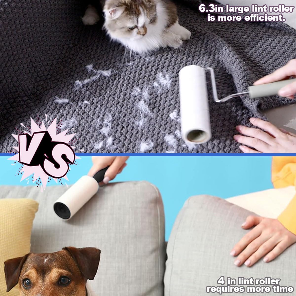 Extra Sticky Large Surface Lint Roller, 6.3'' Giant Lint Roller for Pet Hair, 450 Sheets/ 5