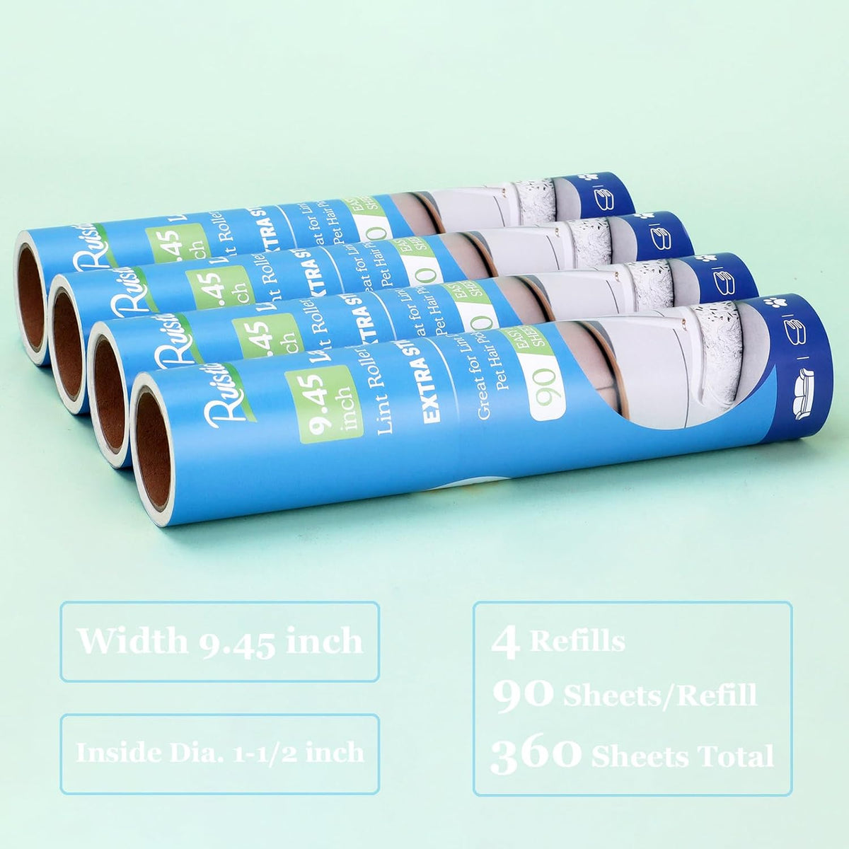 9.45 inch Lint Roller Refills for 9.4'' - 9.5'' Large Lint Rollers Extra Sticky Roller Refills