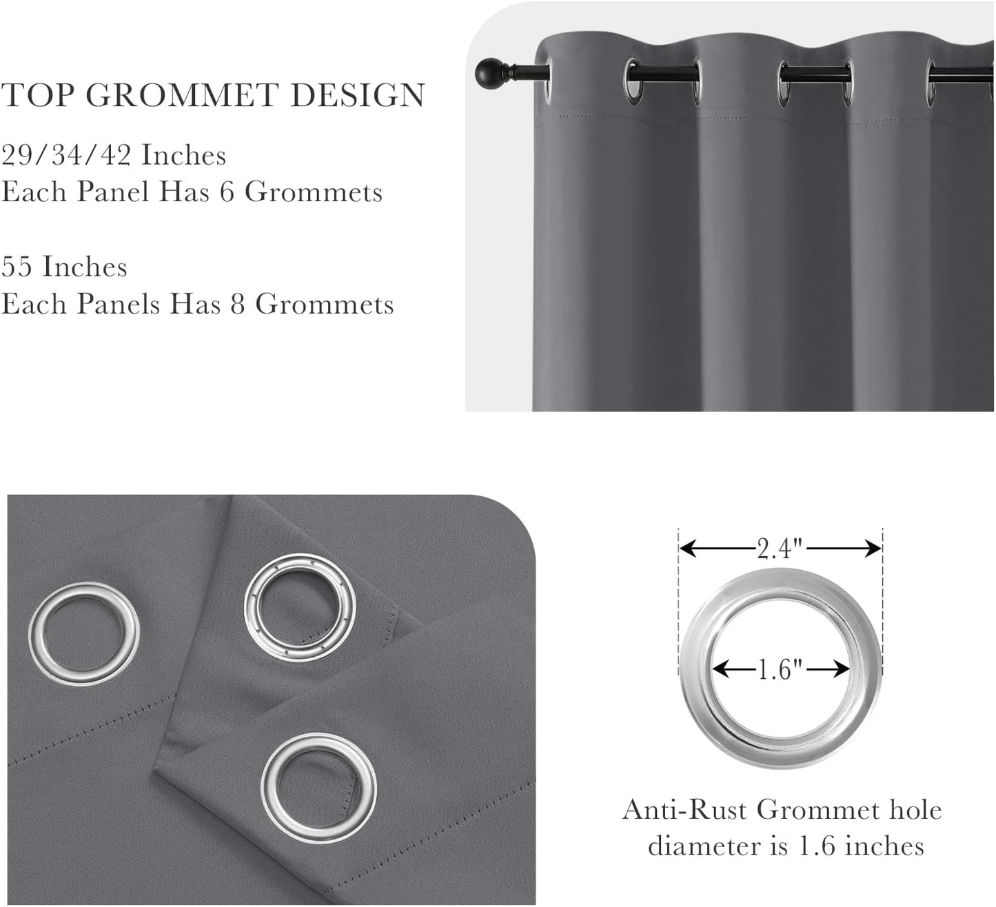PONY DANCE Grey Blackout Curtains - Thermal Insulated Grommet Curtain Panels Room Darkening for
