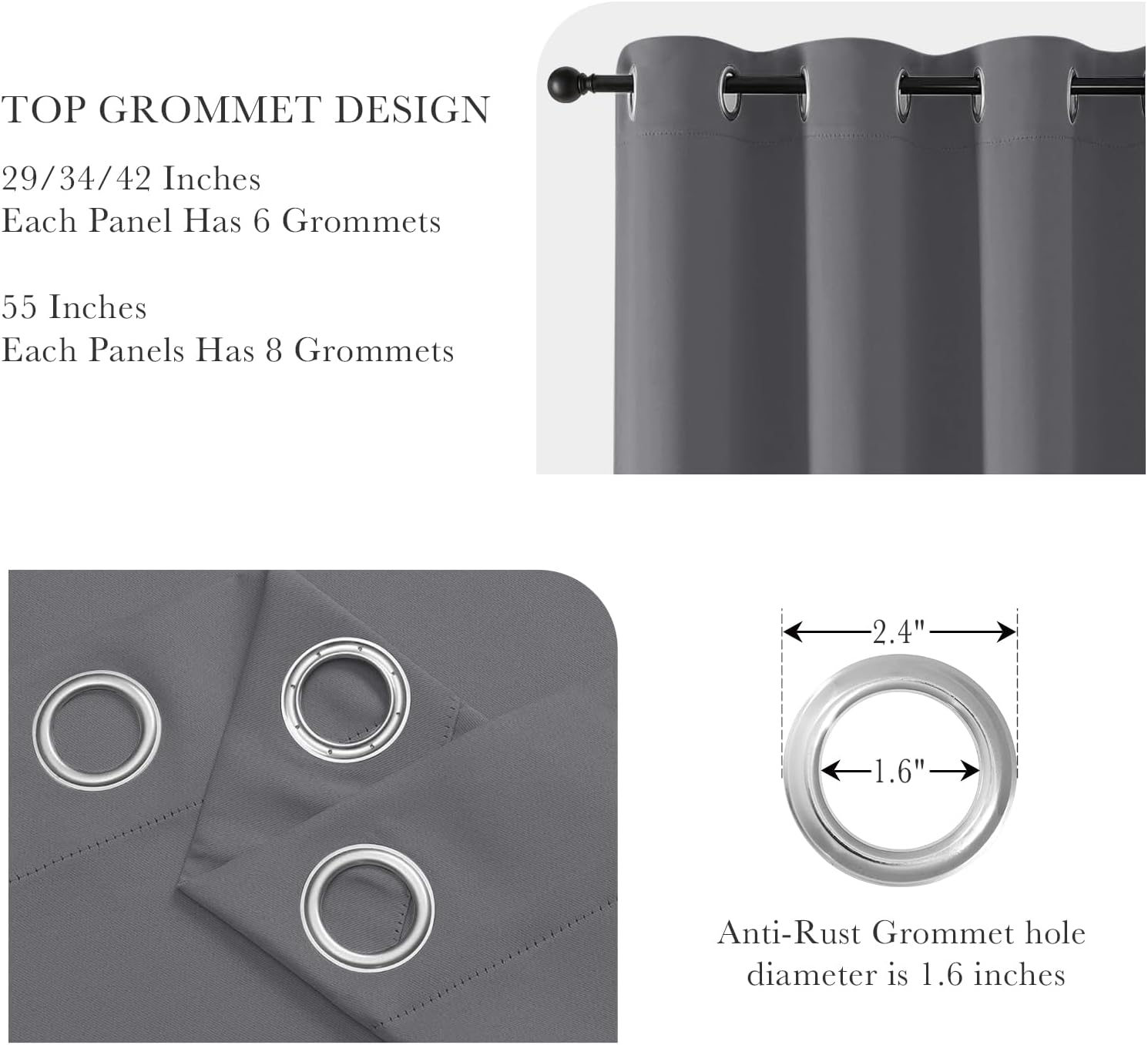 PONY DANCE Grey Short Blackout Curtains for Kitchen 45 Inch Length, Thermal Insulated Grommet