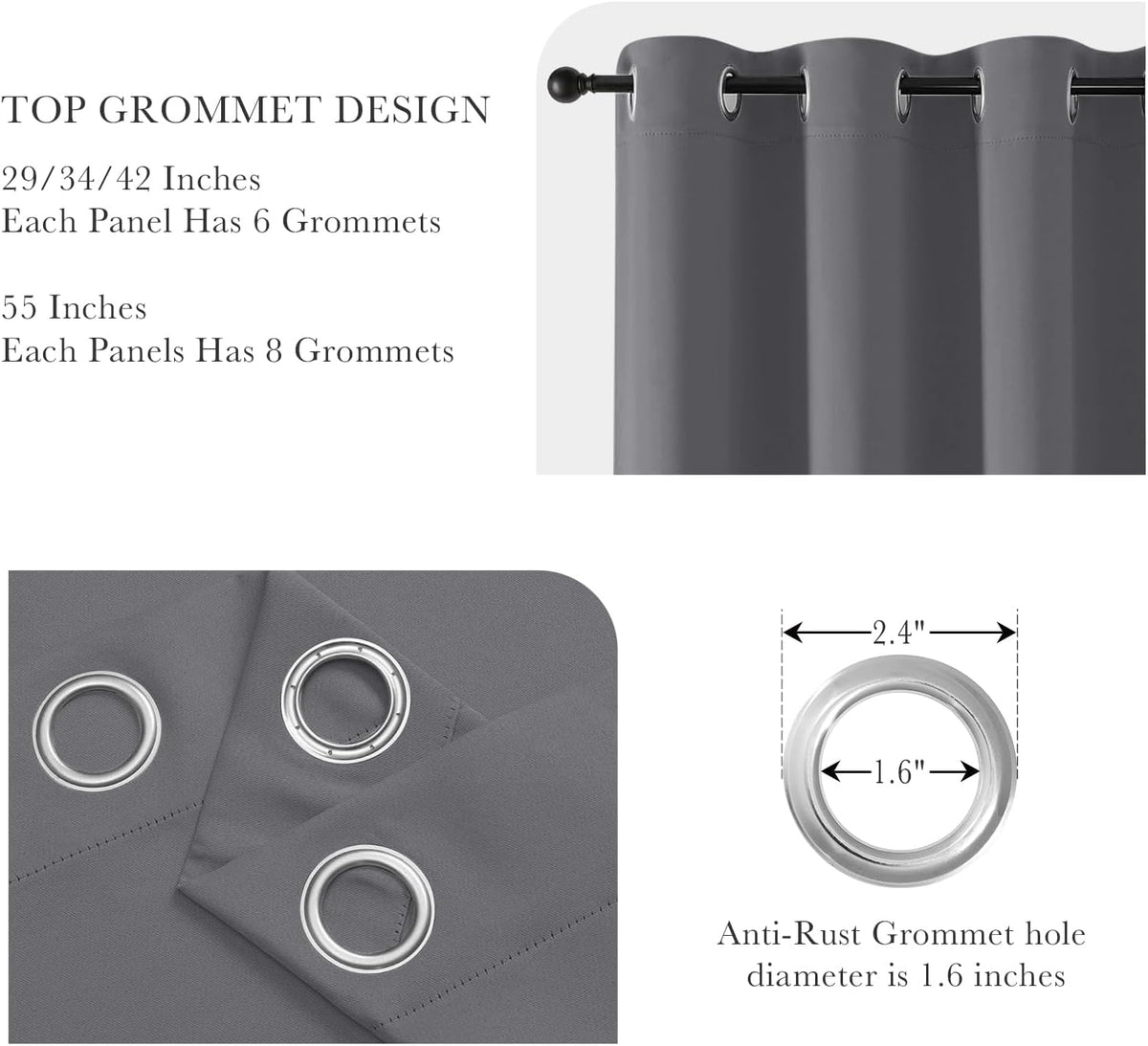 PONY DANCE Grey Blackout Curtains for Bedroom 63 Inch Length 2 Panels Set, Thermal Insulated Energy
