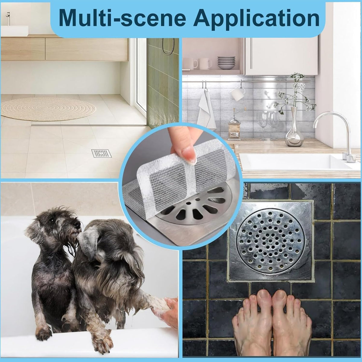 30pcs Disposable Shower Drain Hair Catcher Screen Sticker 4" X 4" Square Floor Drain Strainer Mesh