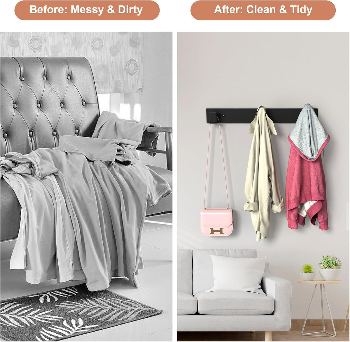 PMMASTO Coat Rack Wall Mount, Coat Hooks Wall Hooks for Hanging, Stainless Steel Coat Hanger Towel
