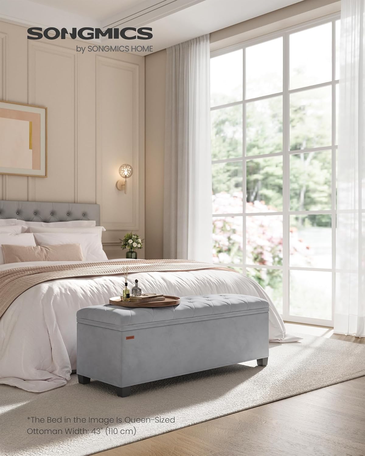 SONGMICS Velvet Storage Ottoman Bench, Foot Rest with Legs, 15.7 x 43 x 15.7 Inches, End of Bed