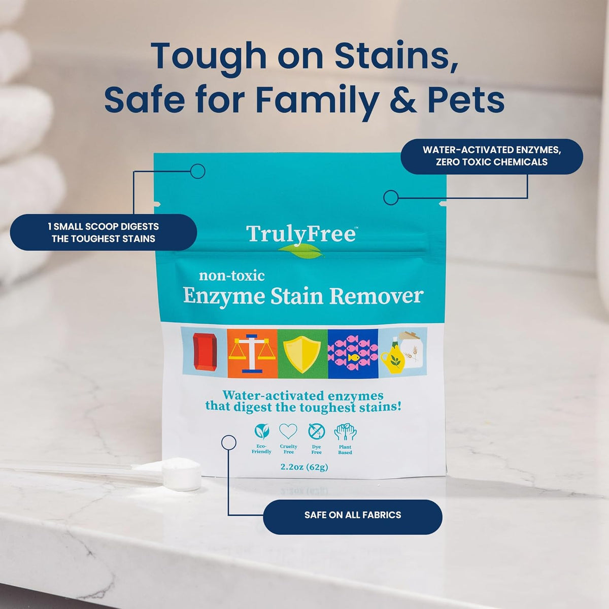 Truly Free Enzyme Laundry Stain Remover - Natural Laundry Detergent Booster for Blood, Grass, Pet