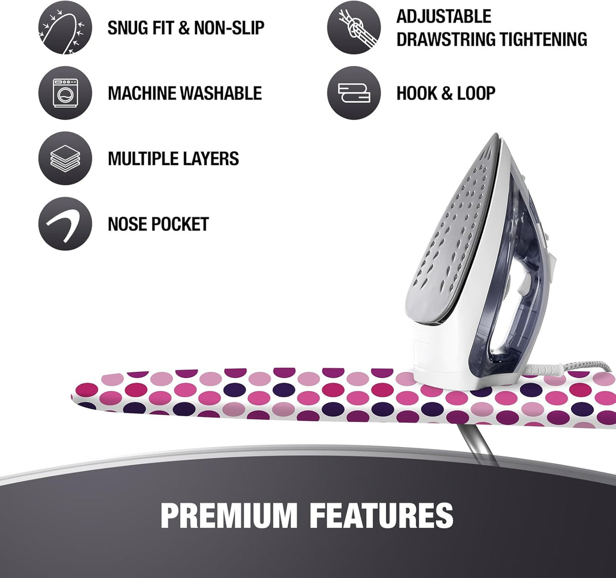 Extra Thick Ironing Board Covers with Pad Standard Size 15x54, Snug Fit Adjustable Drawstring