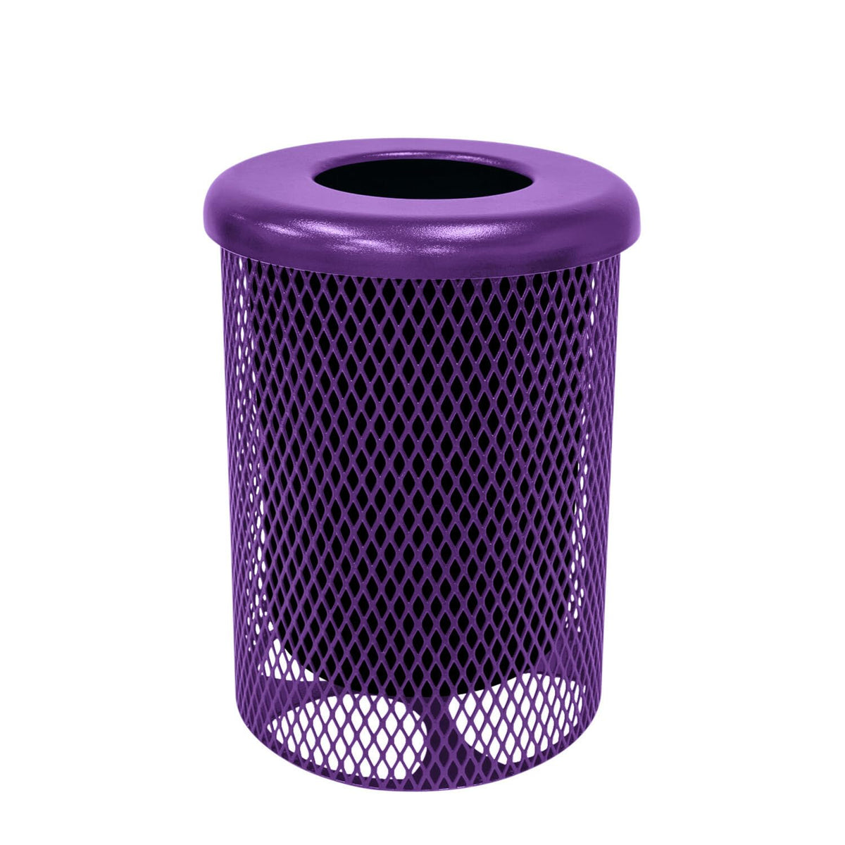COATEDOUTDOORFURNITURE RFT-TXTPUR Heavy Duty Round Trash Receptacle with Flat Top, Liner Included