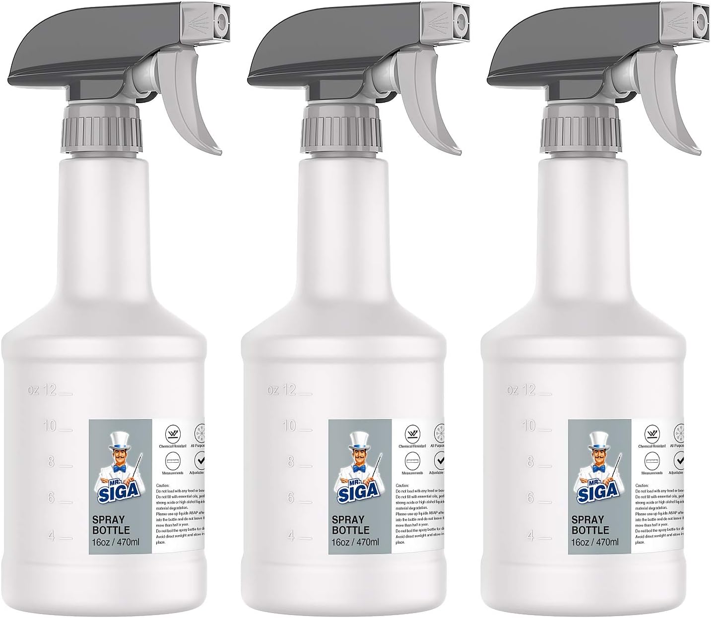 MR.SIGA 16 oz Empty Plastic Spray Bottles for Cleaning Solutions, Heavy Duty Household Reusable