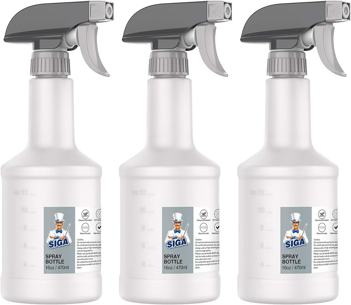 MR.SIGA 16 oz Empty Plastic Spray Bottles for Cleaning Solutions, Heavy Duty Household Reusable