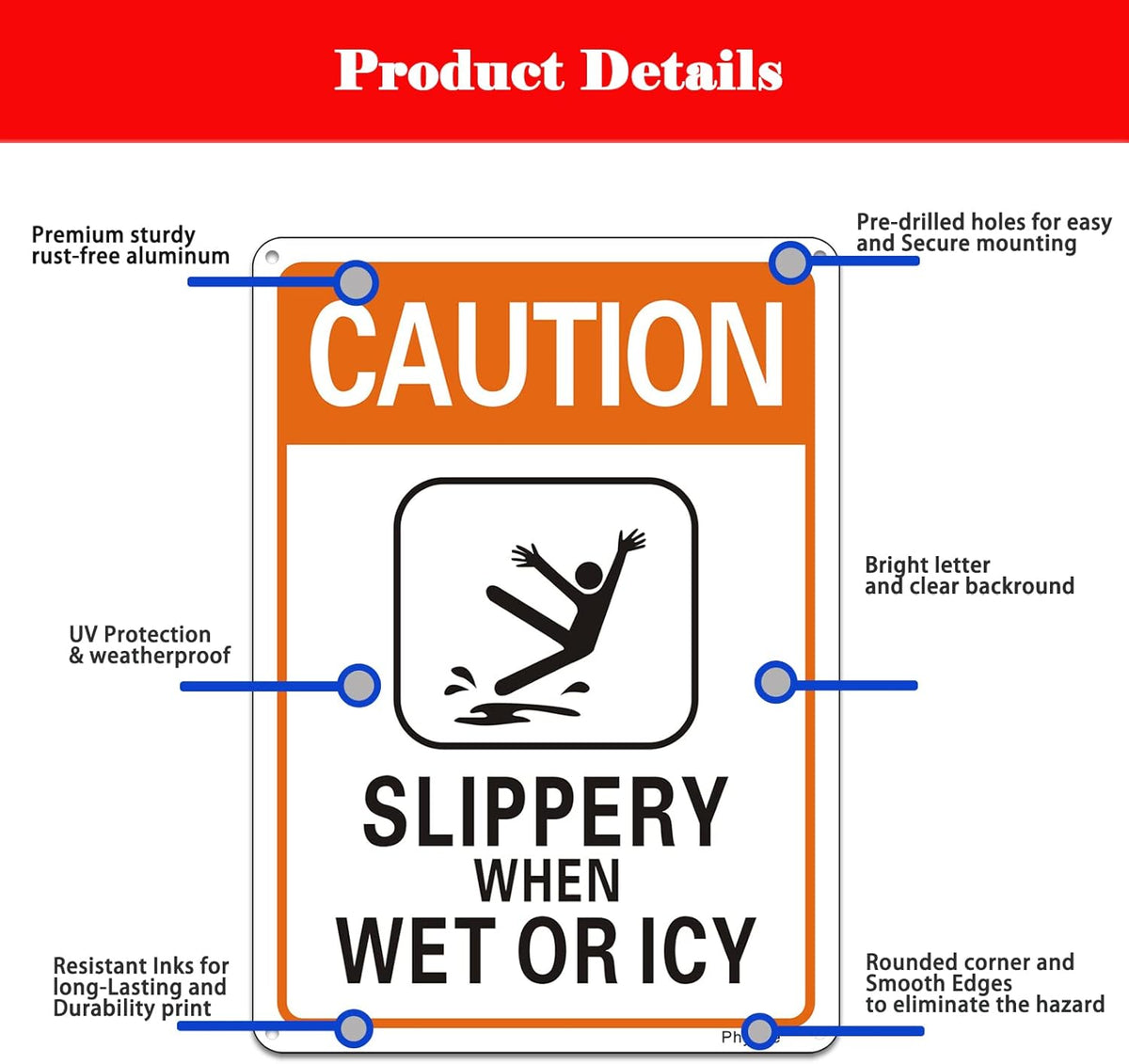 2 Pack Caution Slippery When Wet or Icy Sign, 7” x 10” Metal Rust Free Aluminum Sign, Weather