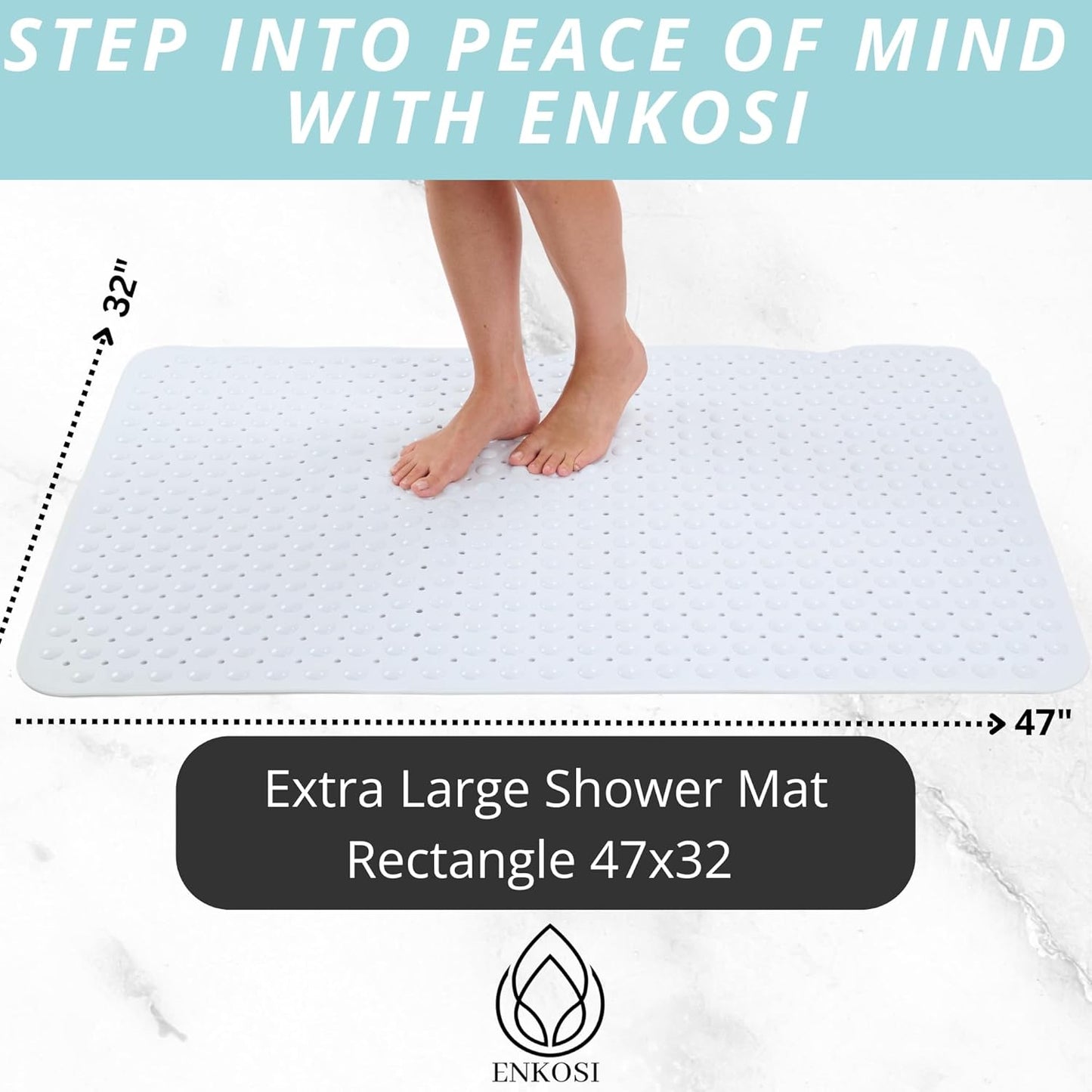 ENKOSI Extra Large Shower Mat Non Slip - 47 x 32 inch - XL Bathroom Shower Mat - Large Shower Matts