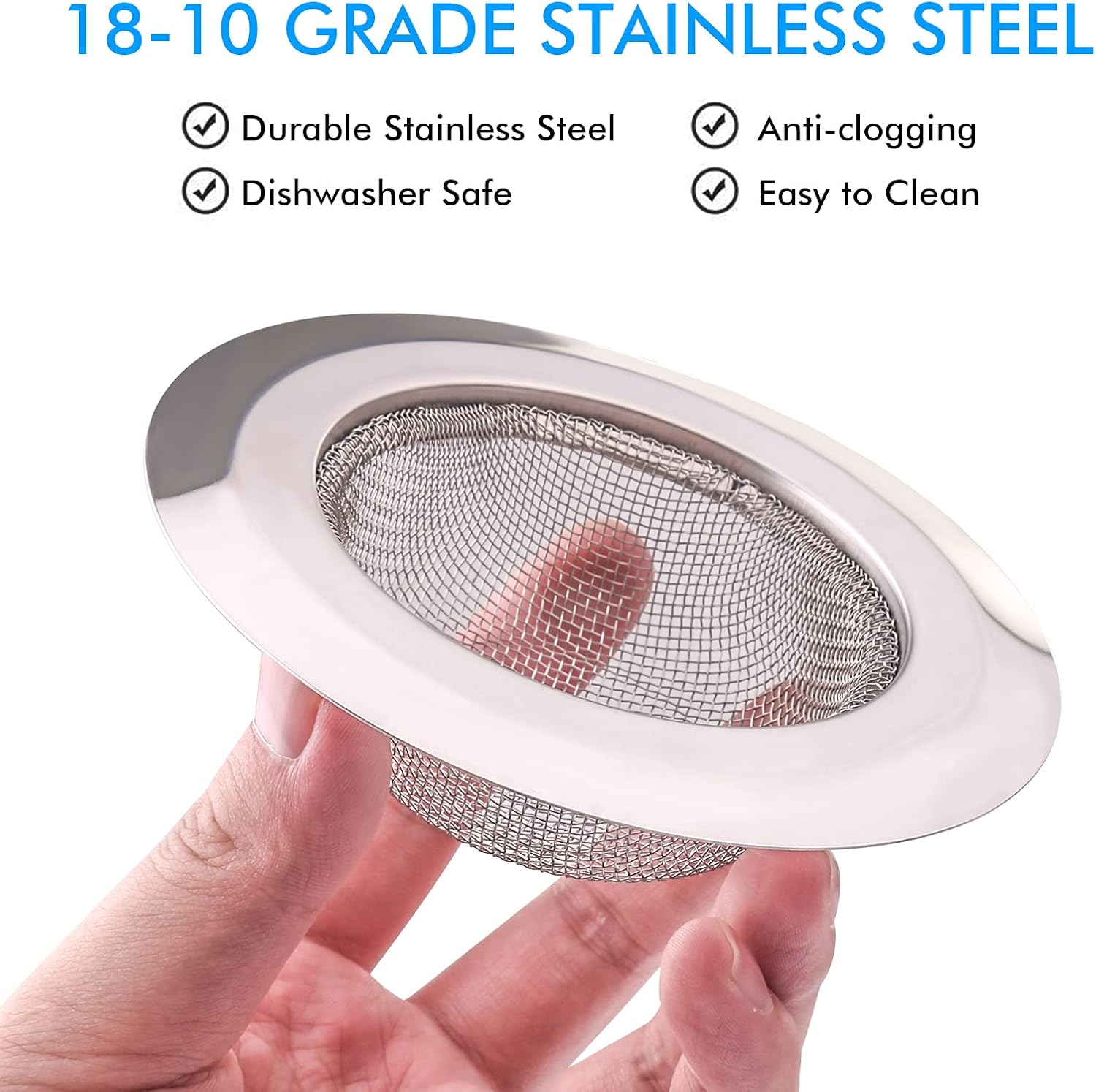 2Pcs Kitchen Sink Strainer, Stainless Steel Mesh Sink Drain Cover, Large Wide Rim 4.5" Diameter