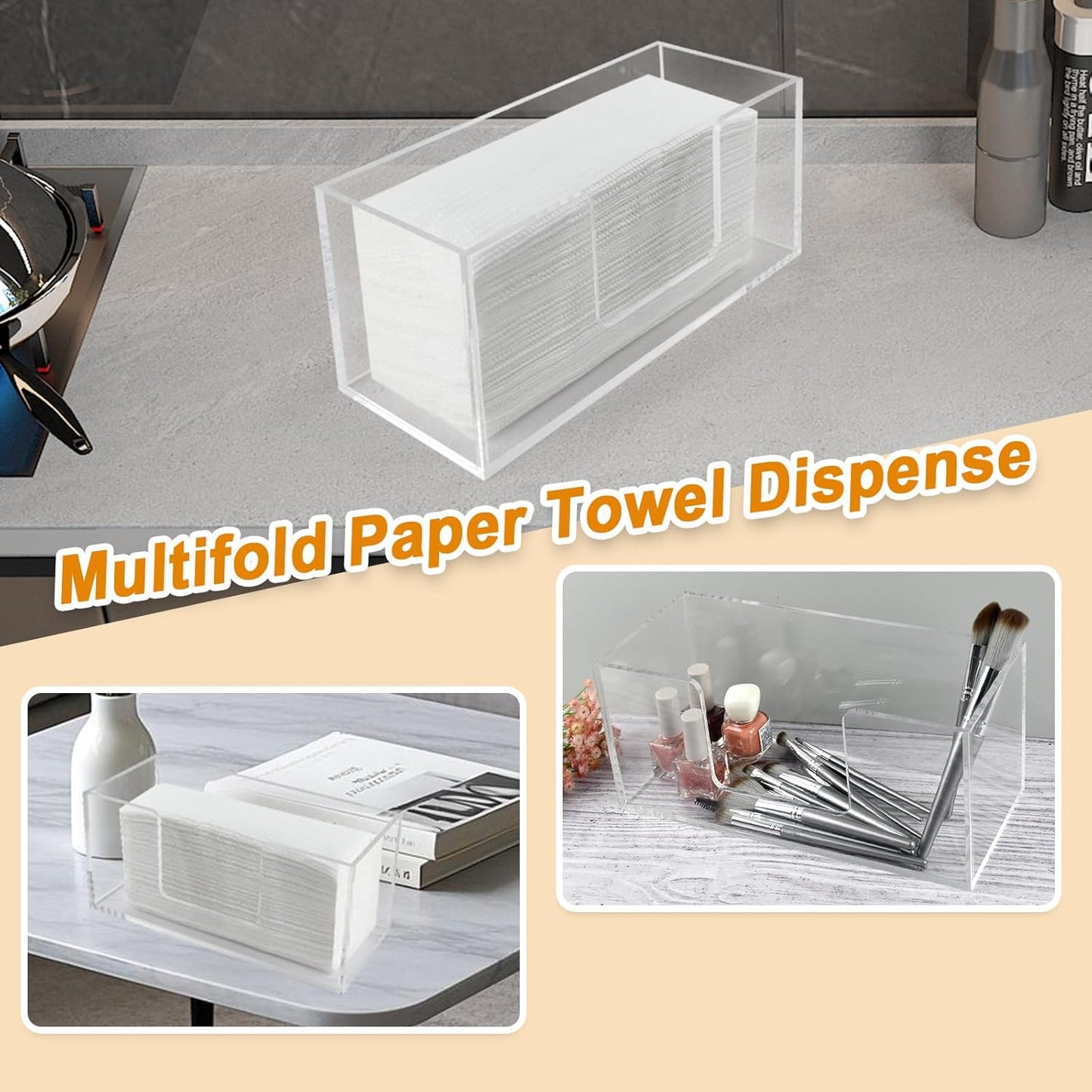 4Pack Acrylic Paper Towel Dispenser, Napkin Holder for Bathroom, Kitchen & Countertop – Paper Towel