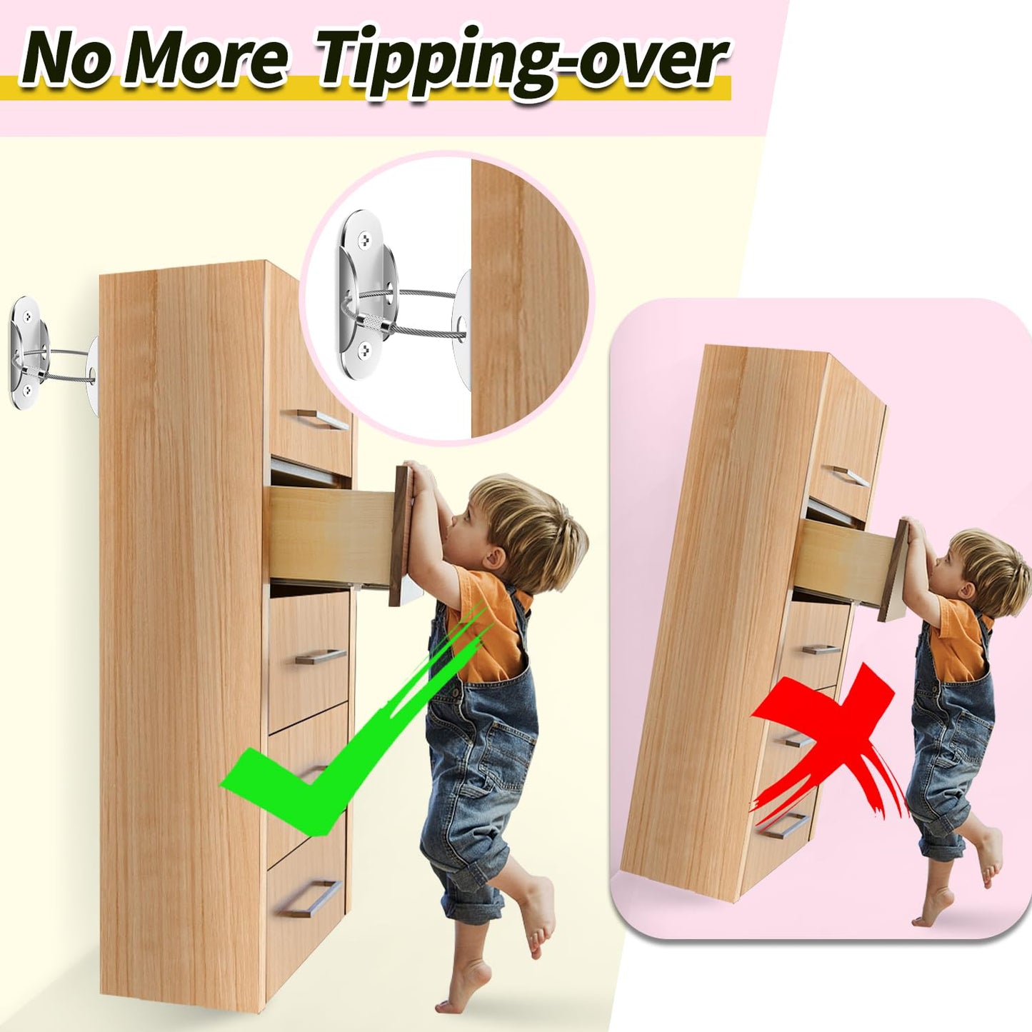 Anti Tip Furniture Anchors (6 Packs) Furniture Anchors for Baby Proofing, Earthquake Straps for