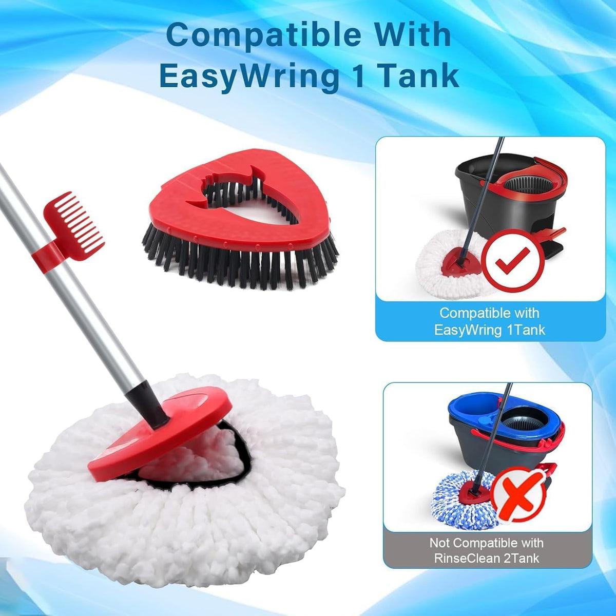 2 Pack Spin Mop Heads Replacement Compatible with O Cedar EasyWring 1Tank, Upgraded Scrub Brush,4
