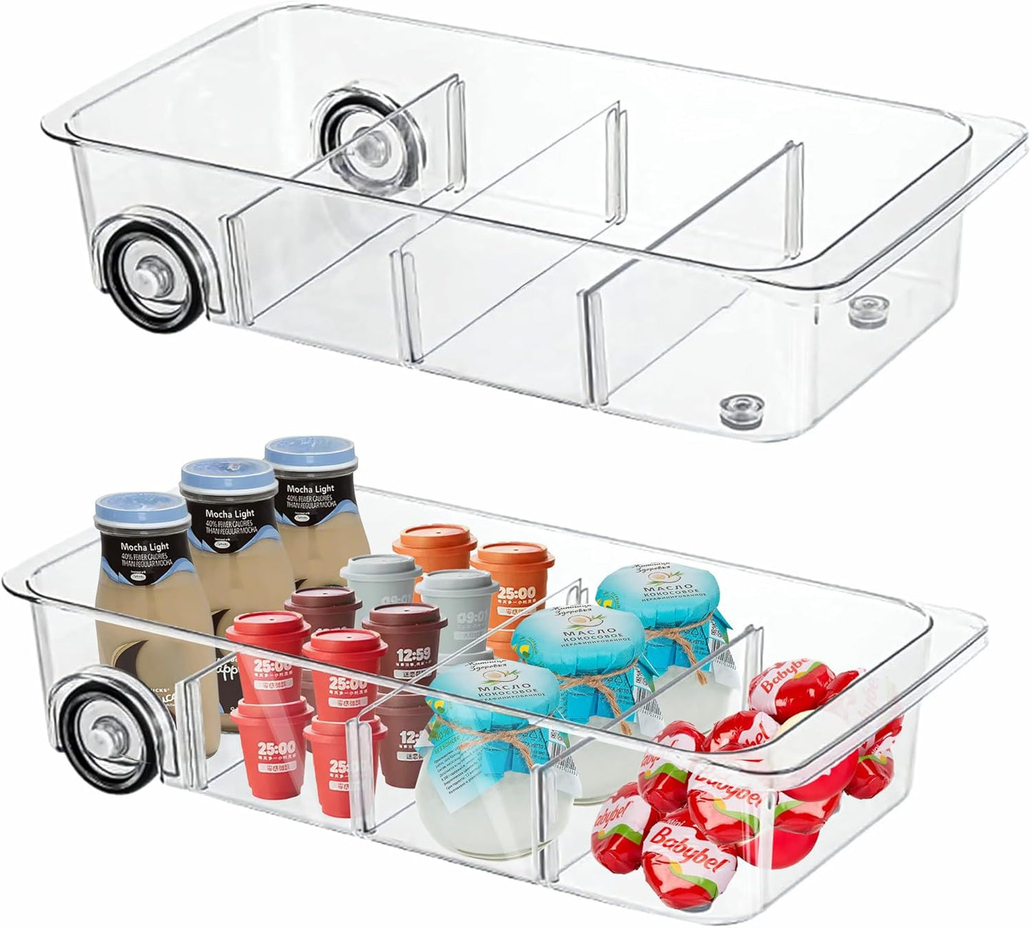 MineSign 2Pack Roll Out Fridge Caddy Bins Pull Out Drawer with Wheels Refrigerator Organizer Bins
