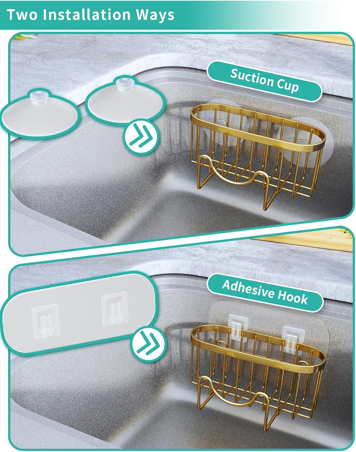 HapiRm Multifunctional Sponge Holder - 2 Installation Methods Sink Caddy with Unique M-shaped