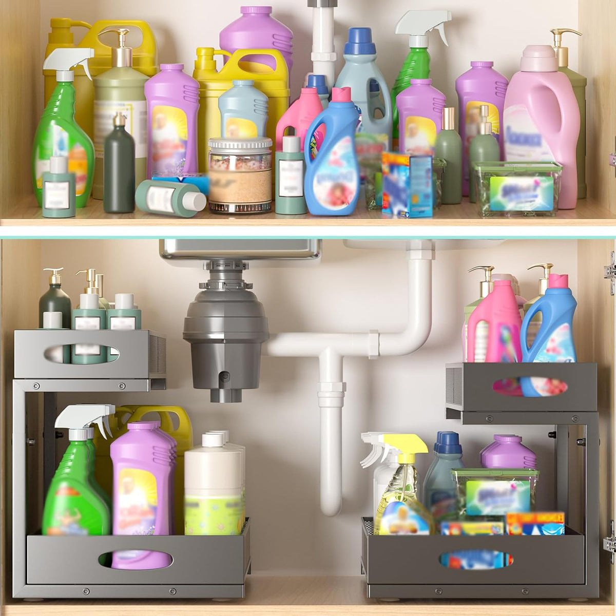 Under Sink Organizer, Extra-Wide Upgrade, 1-Pack of 2-Tier Metal Slide Out Cabinet Organizer