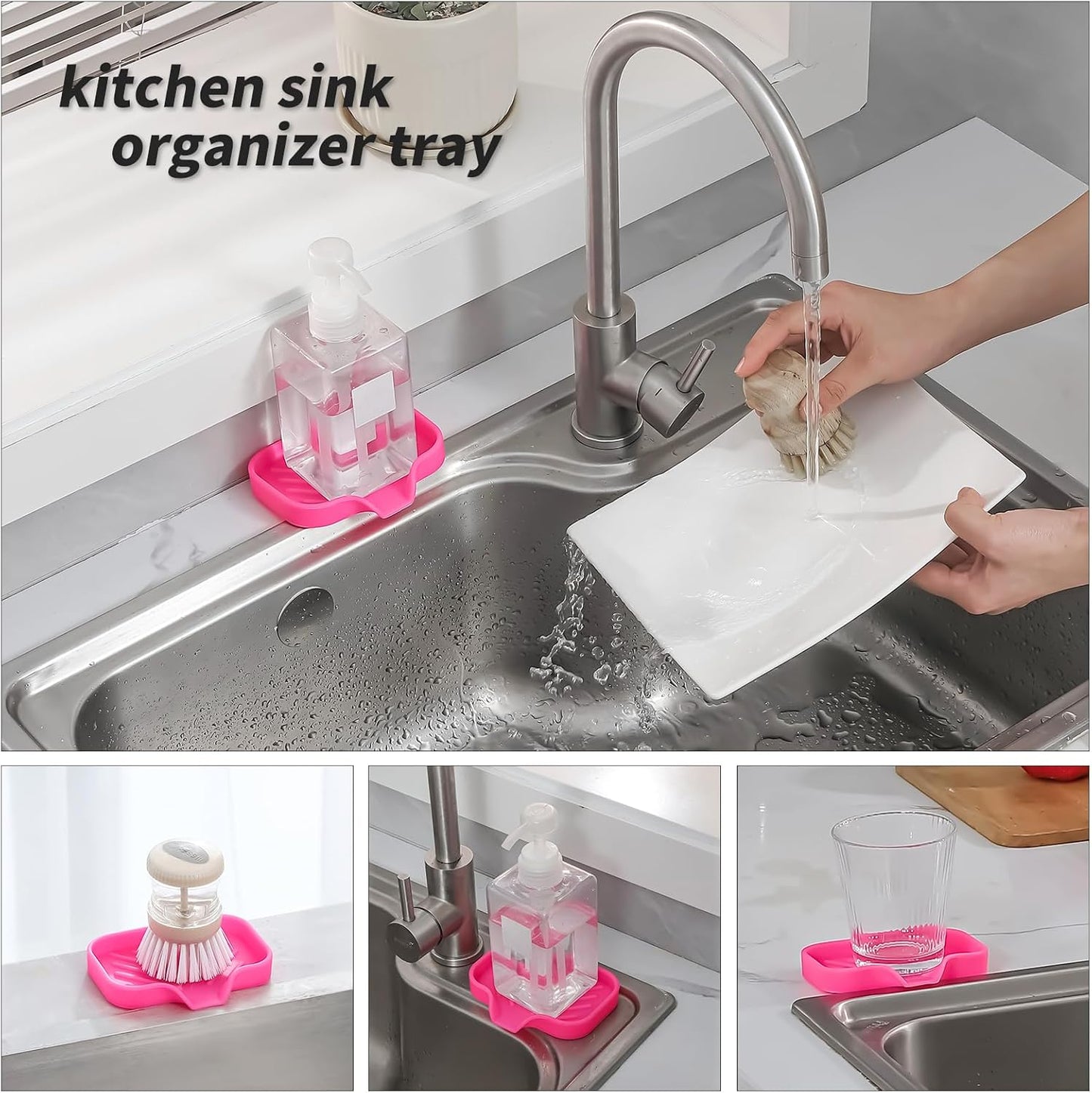 Silicone Bathroom Soap Dishes with Drain Spout-Bathroom and Kitchen Sink Organizer,Sponge
