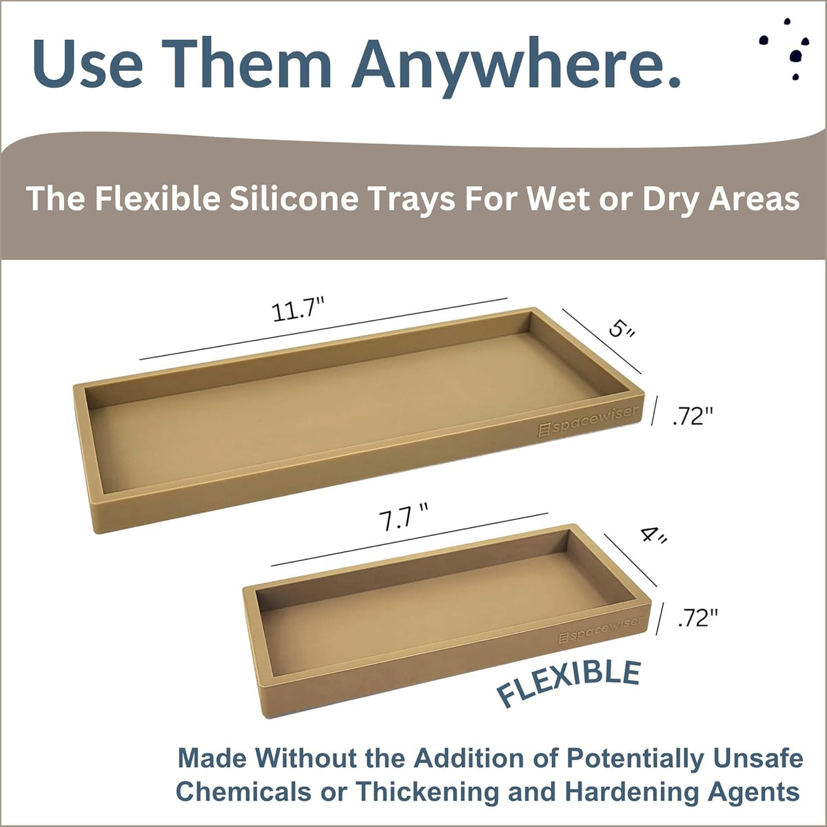 Countertop and Vanity Tray - 2 PC (11” and 7”) Shatterproof Silicone Kitchen and Bathroom Trays for