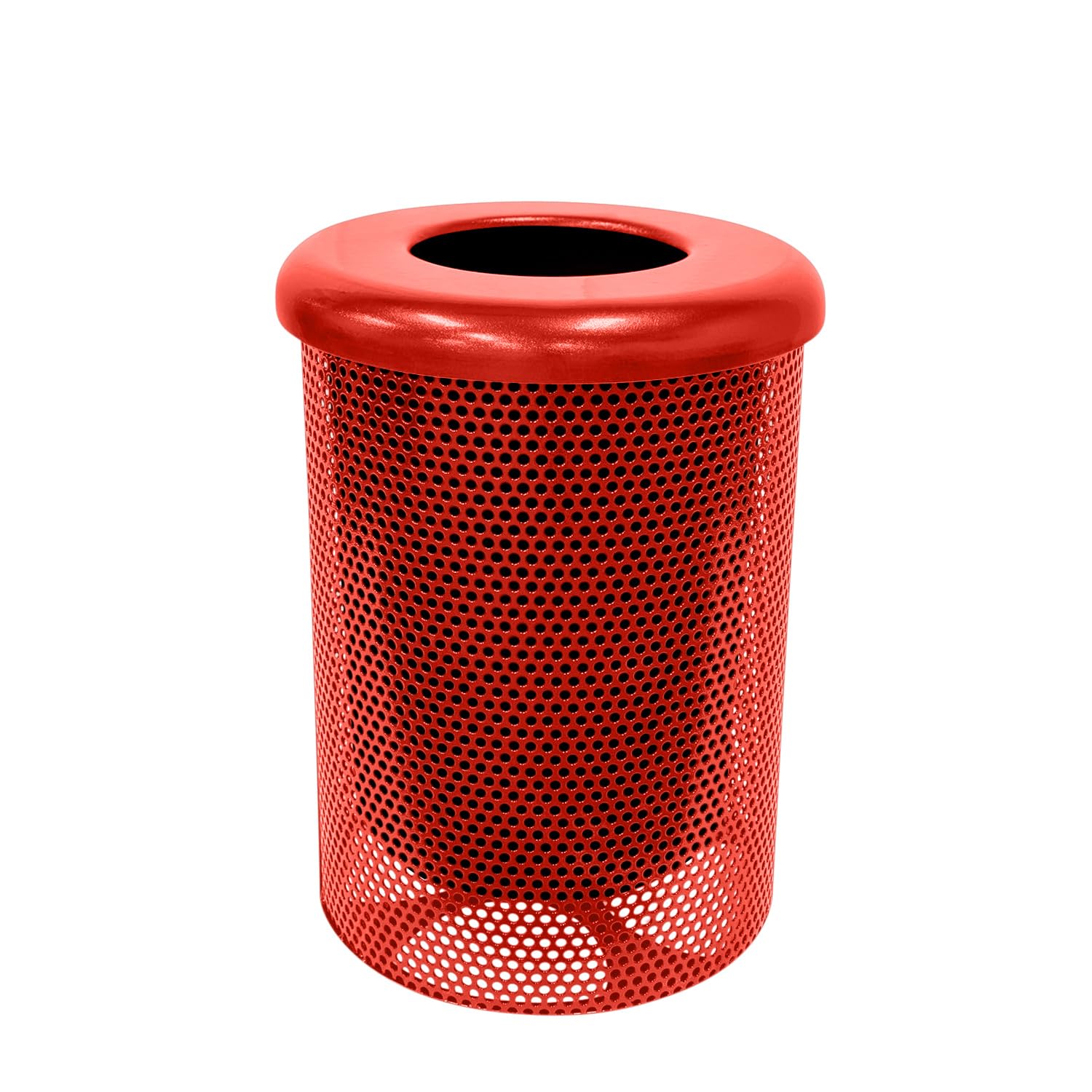 COATEDOUTDOORFURNITURE RFT-P-RED Heavy Duty Round Trash Receptacle with Flat Top, Liner Included