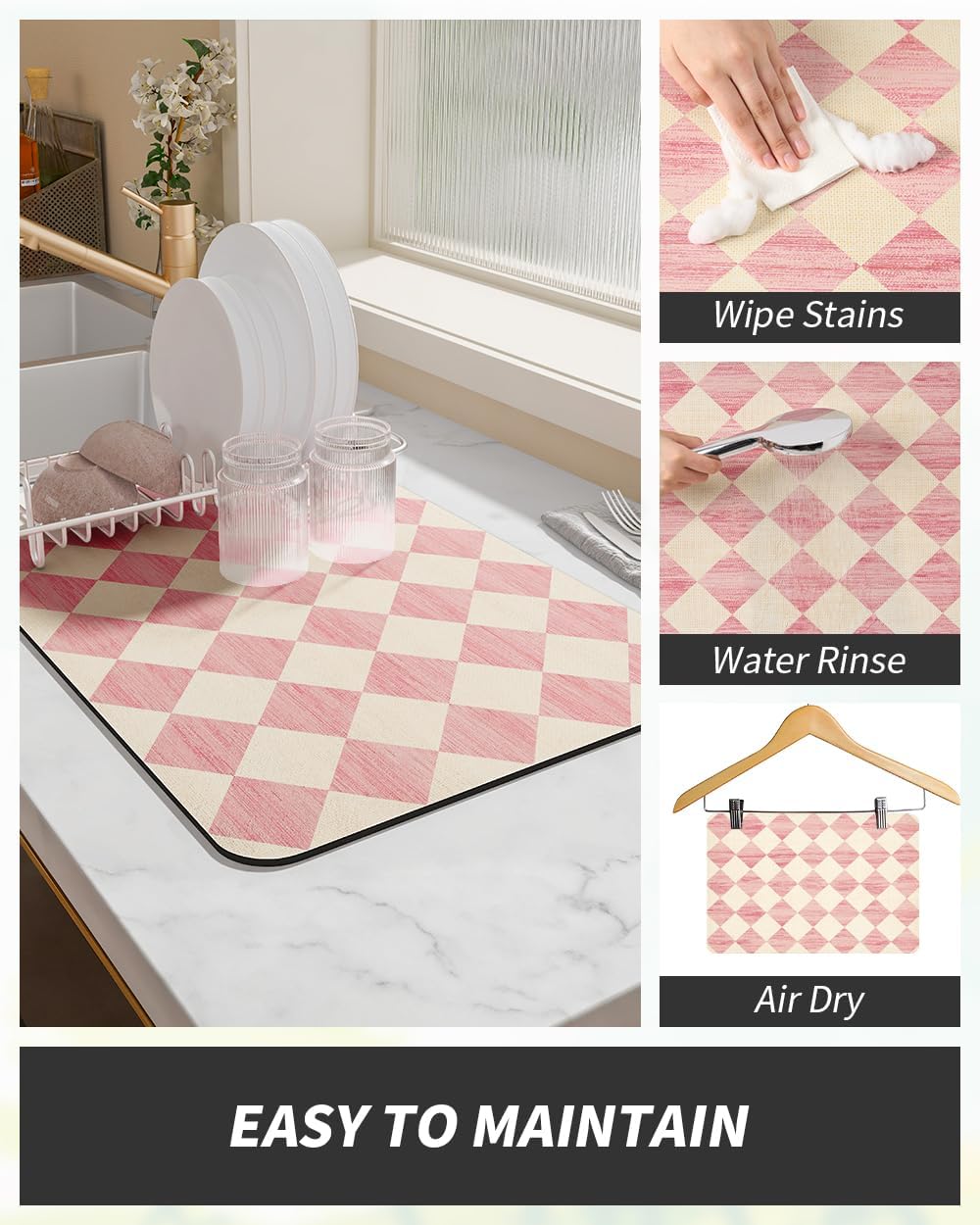 AMOAMI Coffee Mat Hide Stain Rubber Backed Absorbent Dish Drying Mat for Kitchen Counter - Fits