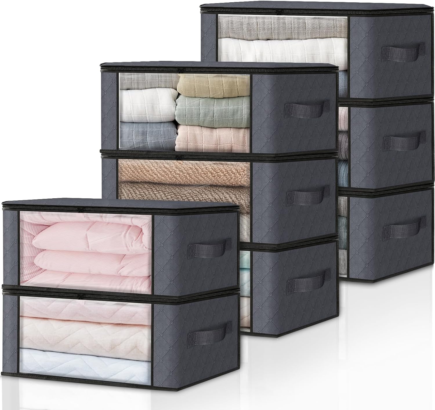 HomeHacks Storage 8-Pack Clothes Organizer Storage Bags Foldable Storage Box with Large Clear