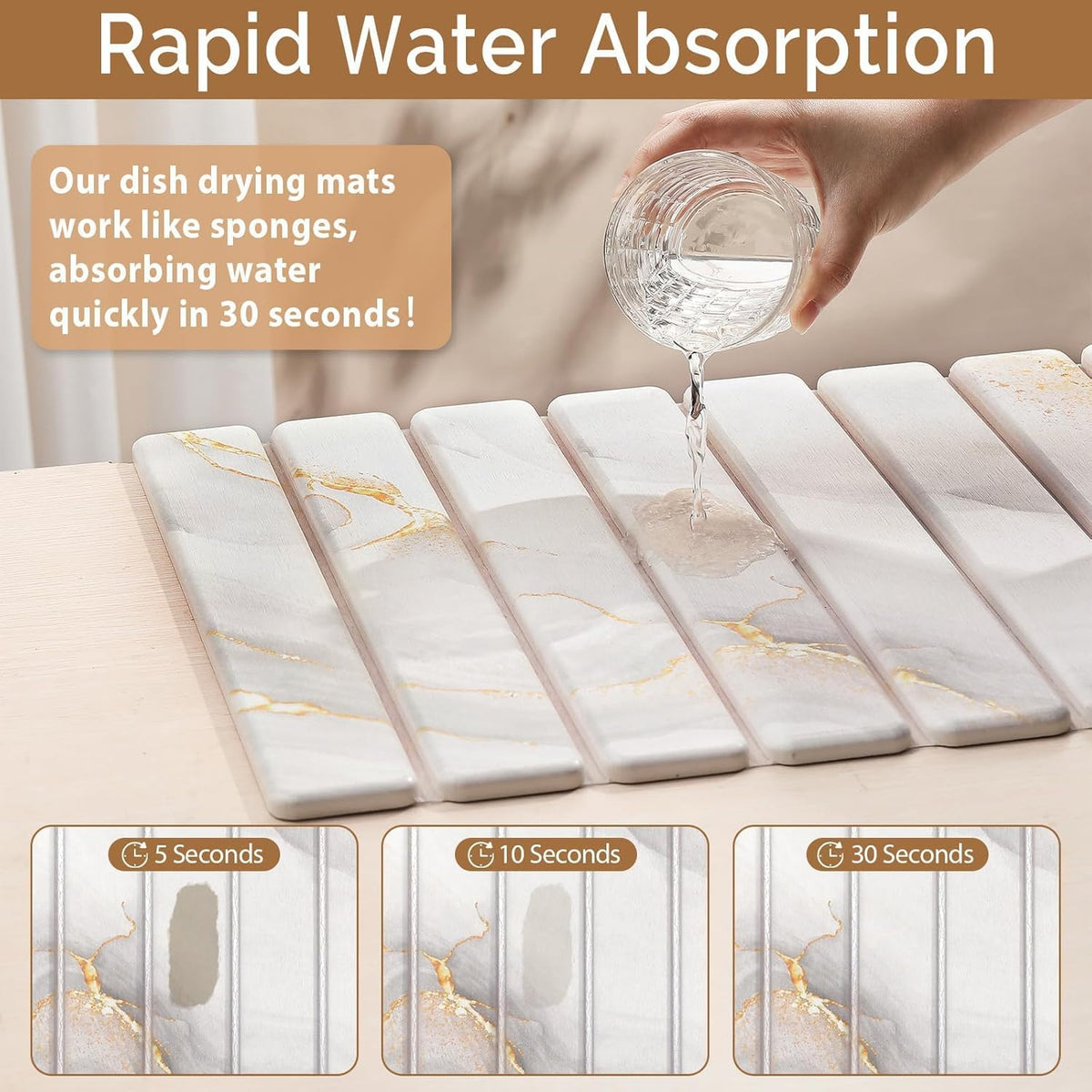 2 PCS Large Stone Dish Drying Mat for Kitchen Counter,Quick Dry Stone Dishes Mats,Marbled Water