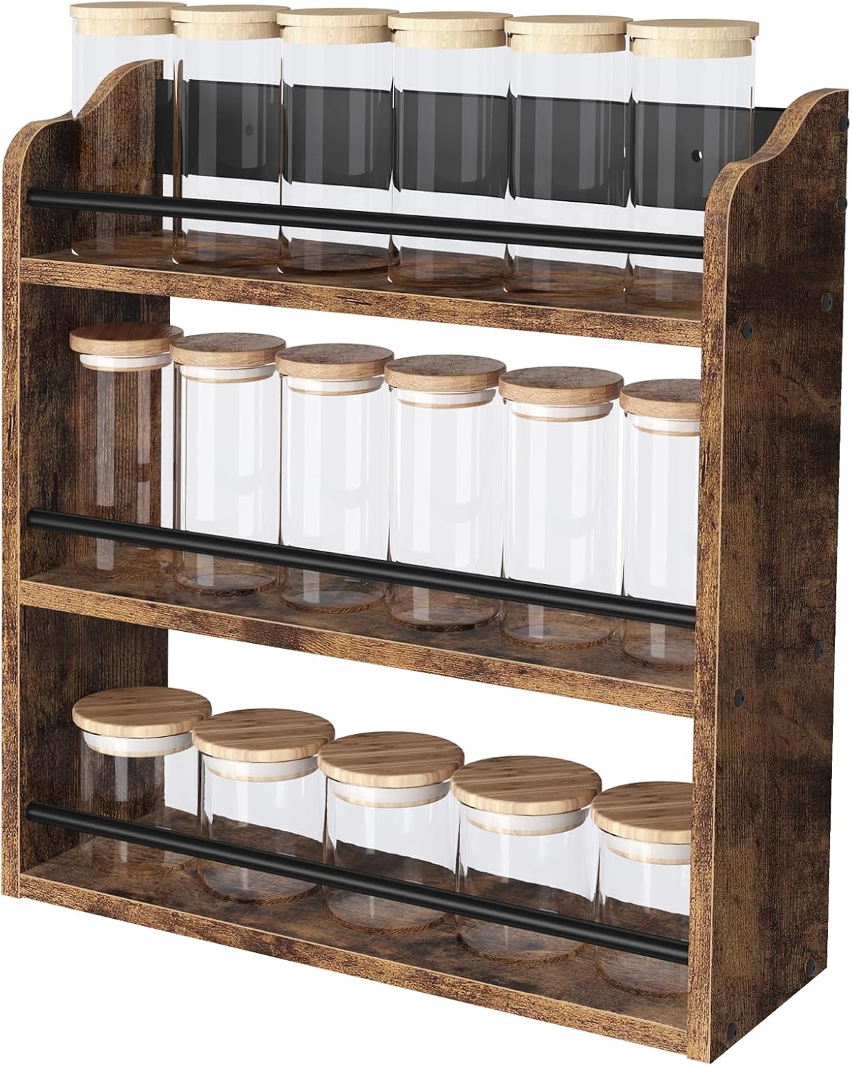 Spice Rack Wall Mounted, Wood 3 Tier Spice Rack for Countertop, Vertical Spice Organizer for Spice