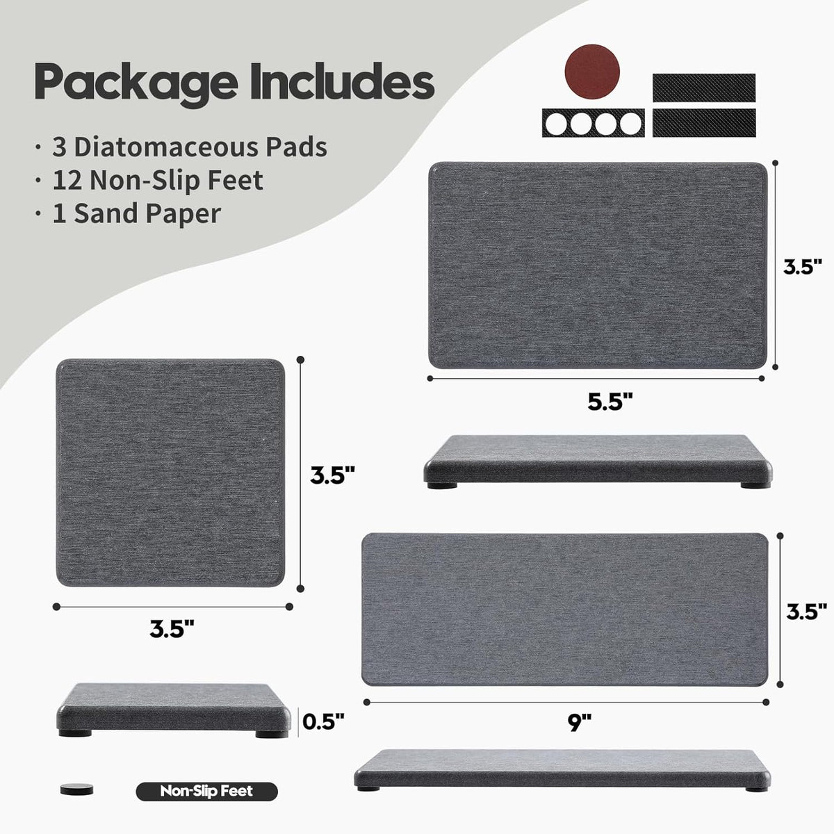 3PCS Water Absorbing Soap Dish Sponge Holder, Diatomite Stone Drying Tray Mat Sink Caddy for