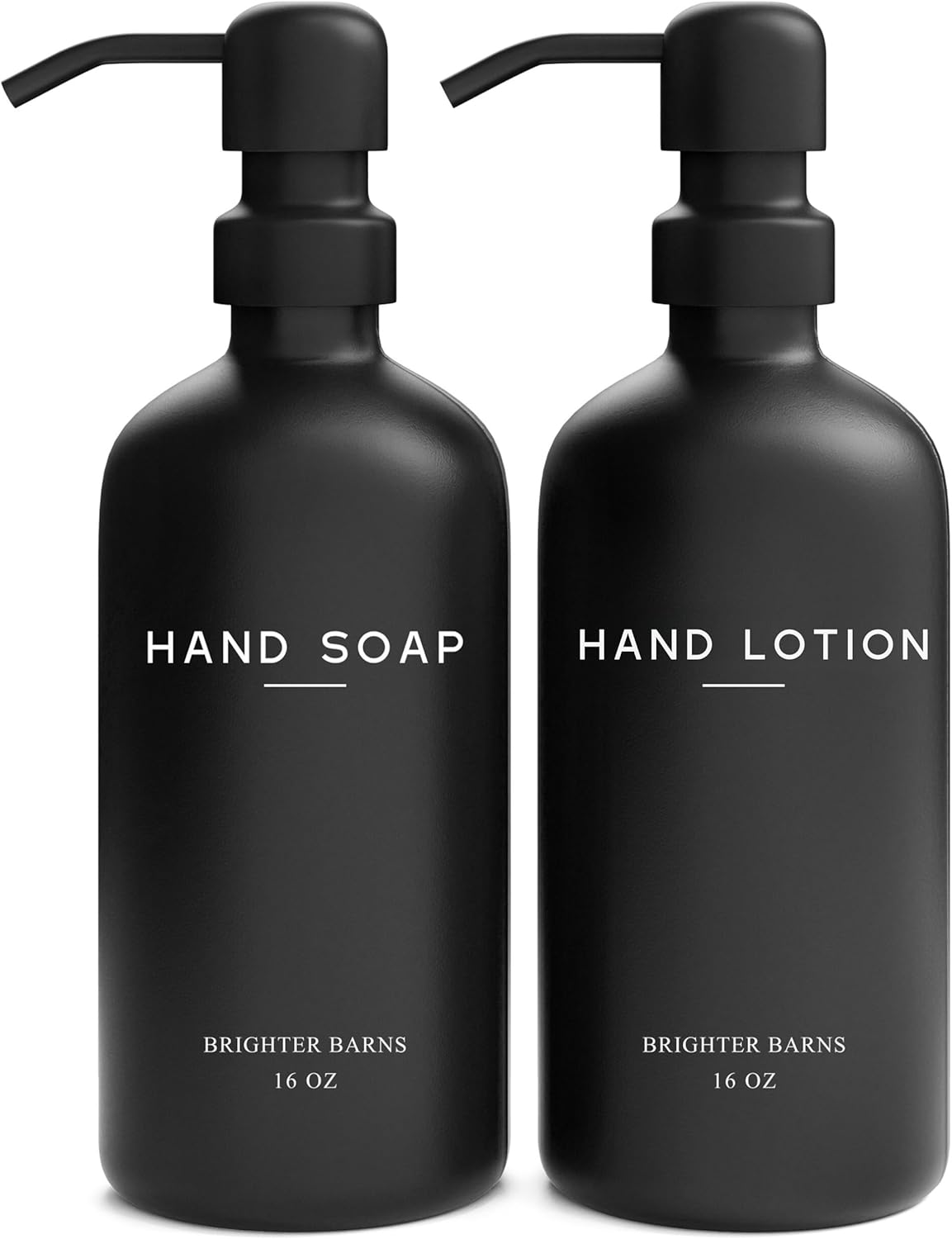 Black Glass Soap and Lotion Dispenser Set by Brighter Barns - Hand Soap Dispenser Bathroom Set