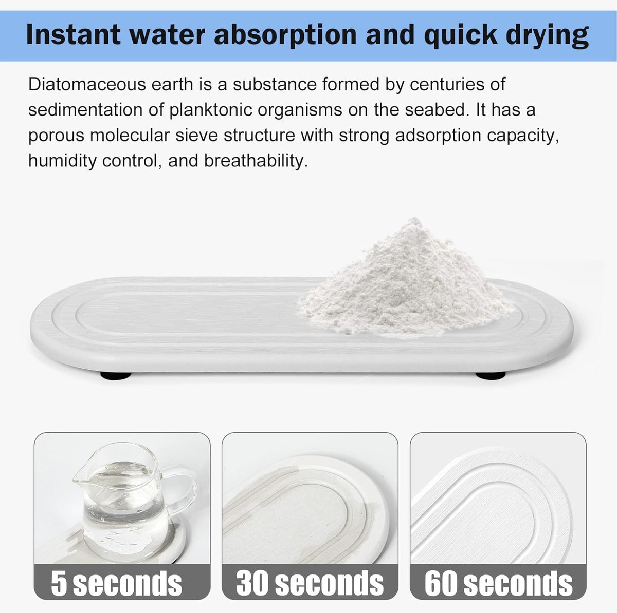 2PCS Water Absorbing Stone Tray, Fast Drying Diatomite Stone Sink Tray, Water Absorbent Diatomite