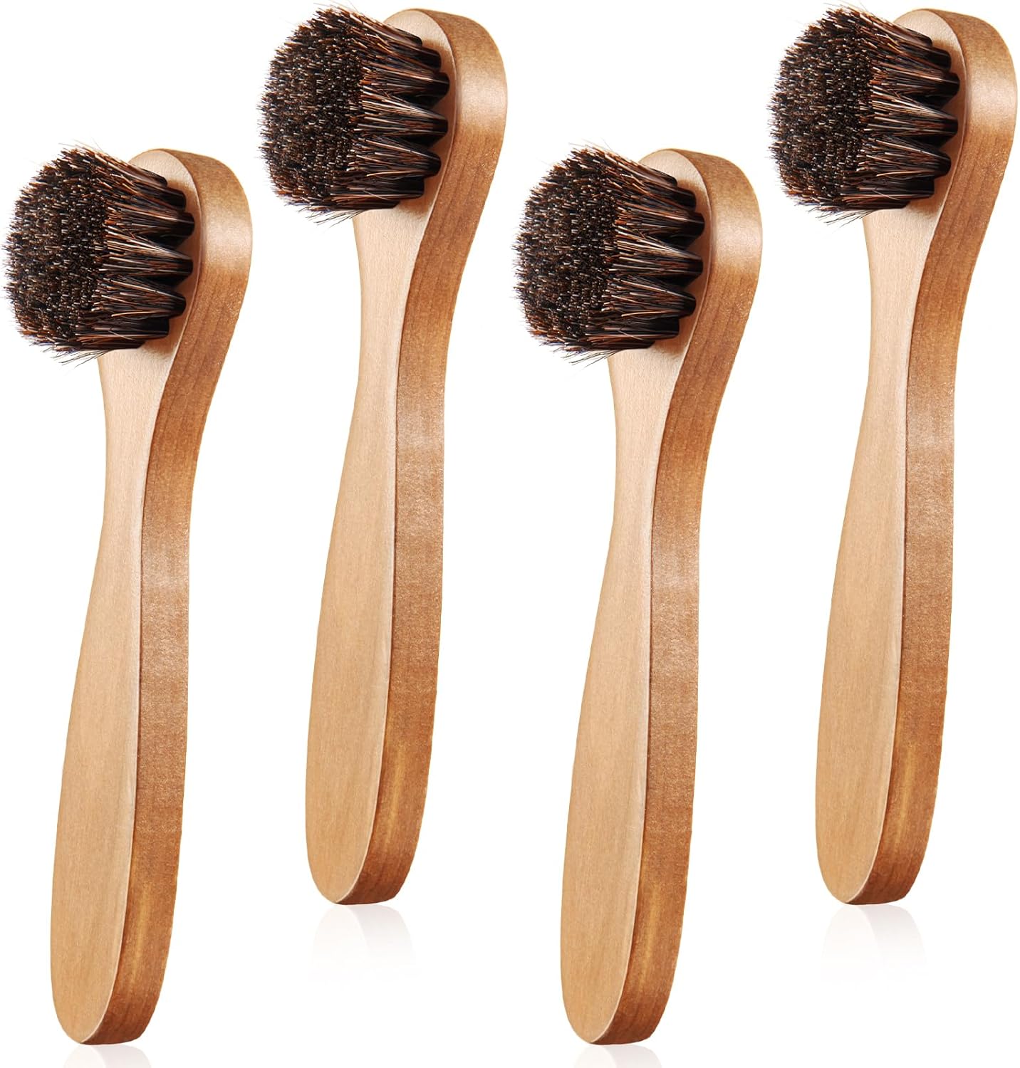 4 Pcs Horsehair Shine Shoes Brush Kit Polish Dauber Applicators Cleaning Leather Shoes Boots Care