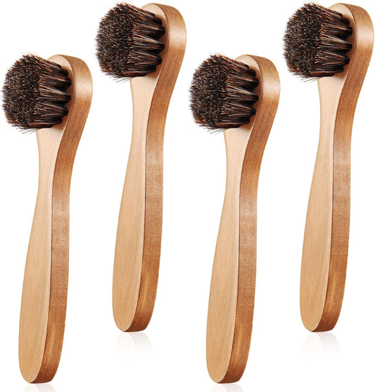 4 Pcs Horsehair Shine Shoes Brush Kit Polish Dauber Applicators Cleaning Leather Shoes Boots Care