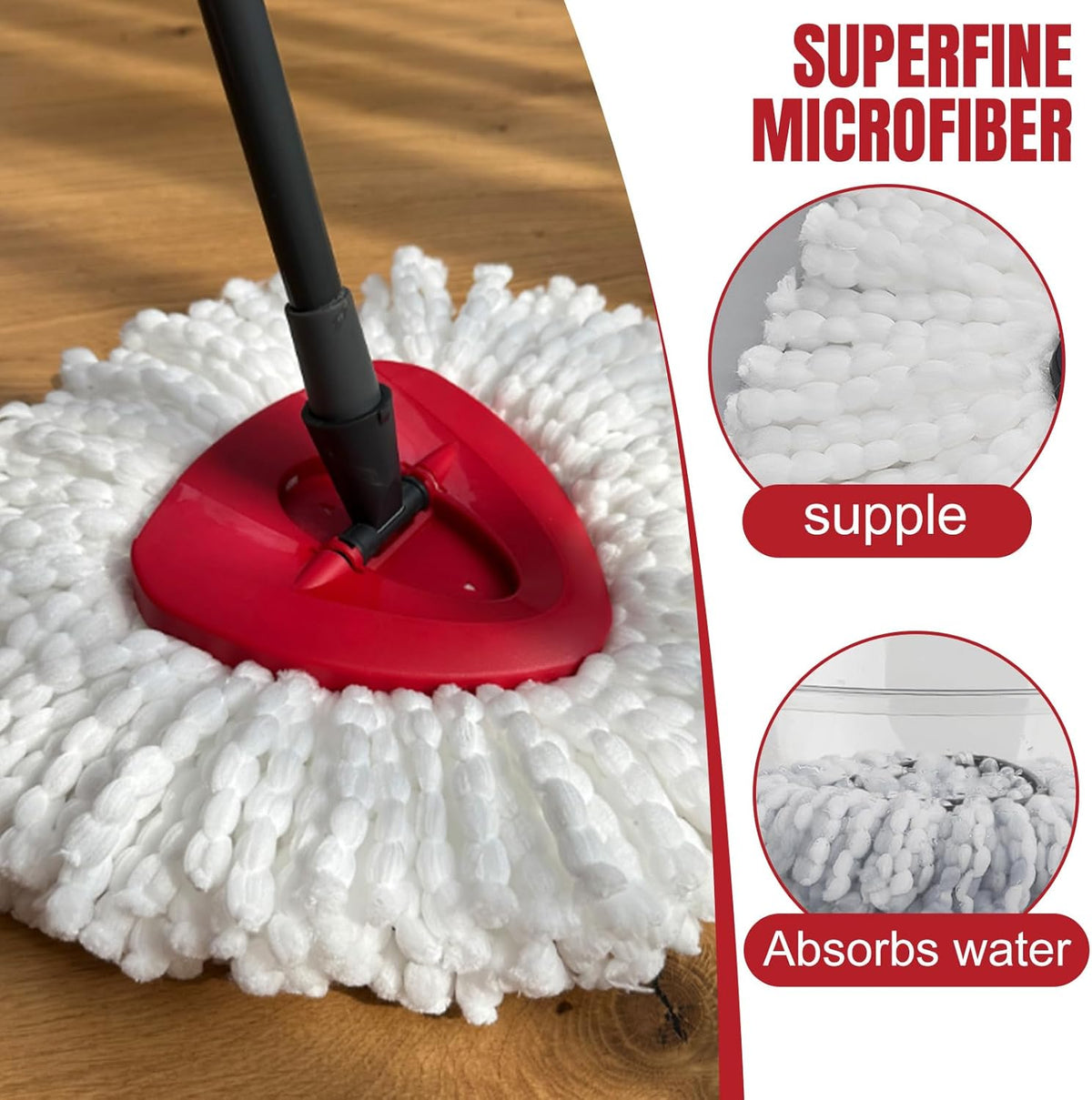 12Pcs Spin Mop Replacement Heads, White Large 360° Easy Wring Spin Mop 100% Microfiber Refill, Easy