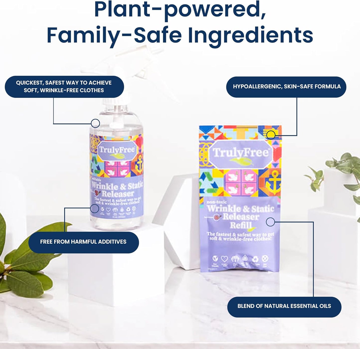 Truly Free Wrinkle & Static Releaser - Wrinkle Release for Clothes, Linen, & Sheet Fabrics - Static