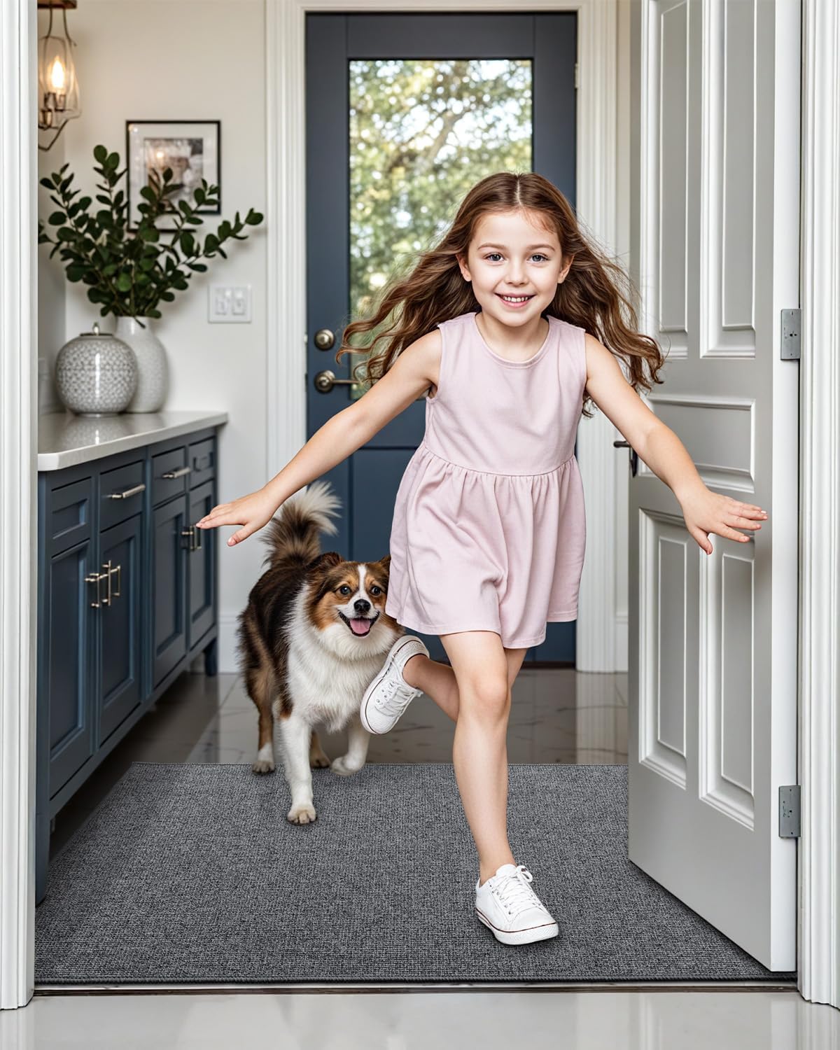 LUMI Indoor Door Mat 17"x30", Ultra Thin Low Profile Non-Slip Doormat for Home Entrance, Absorbent