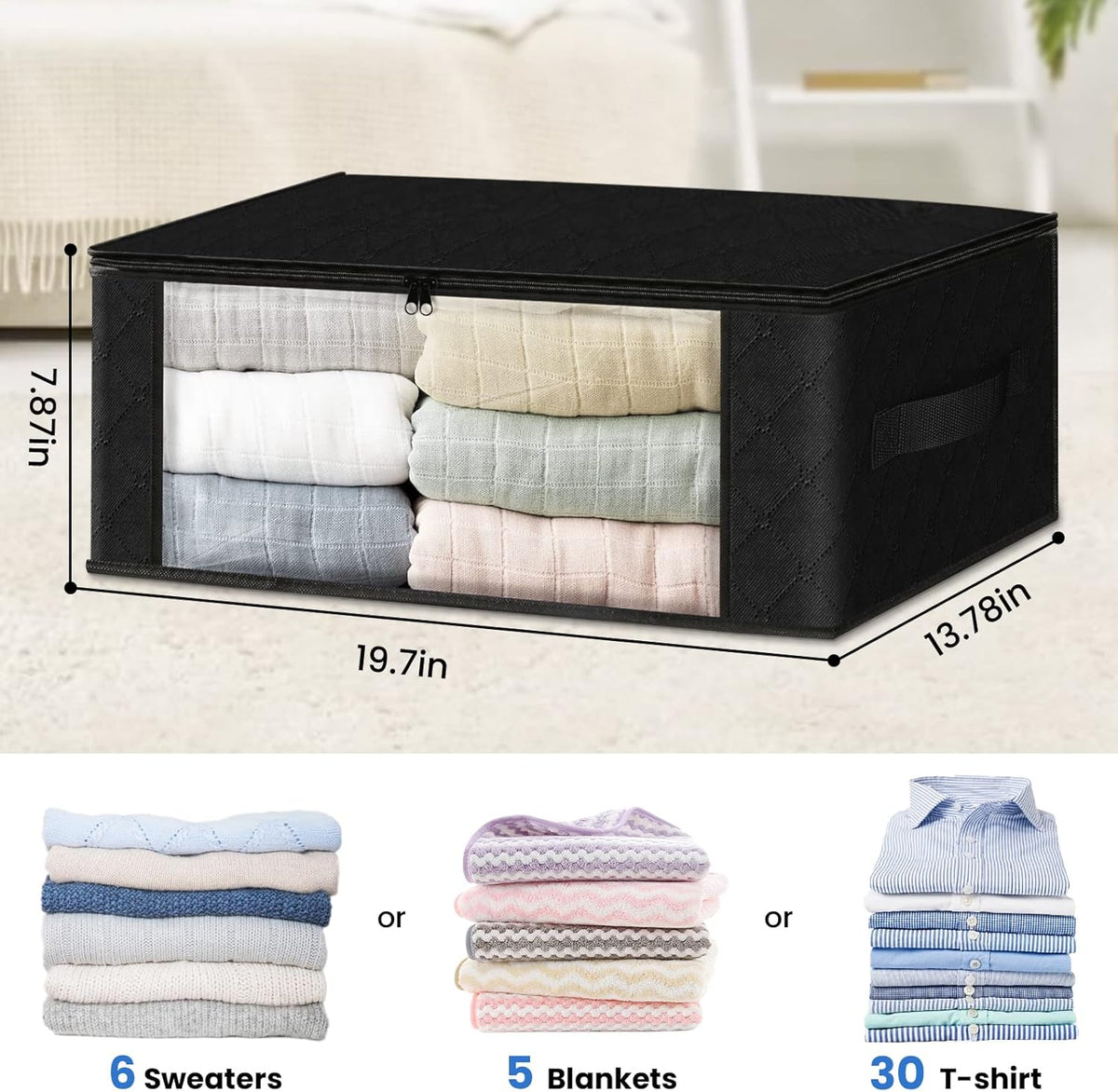 HomeHacks Storage 10-Pack Clothes Organizer Storage Bags Foldable Storage Box with Large Clear
