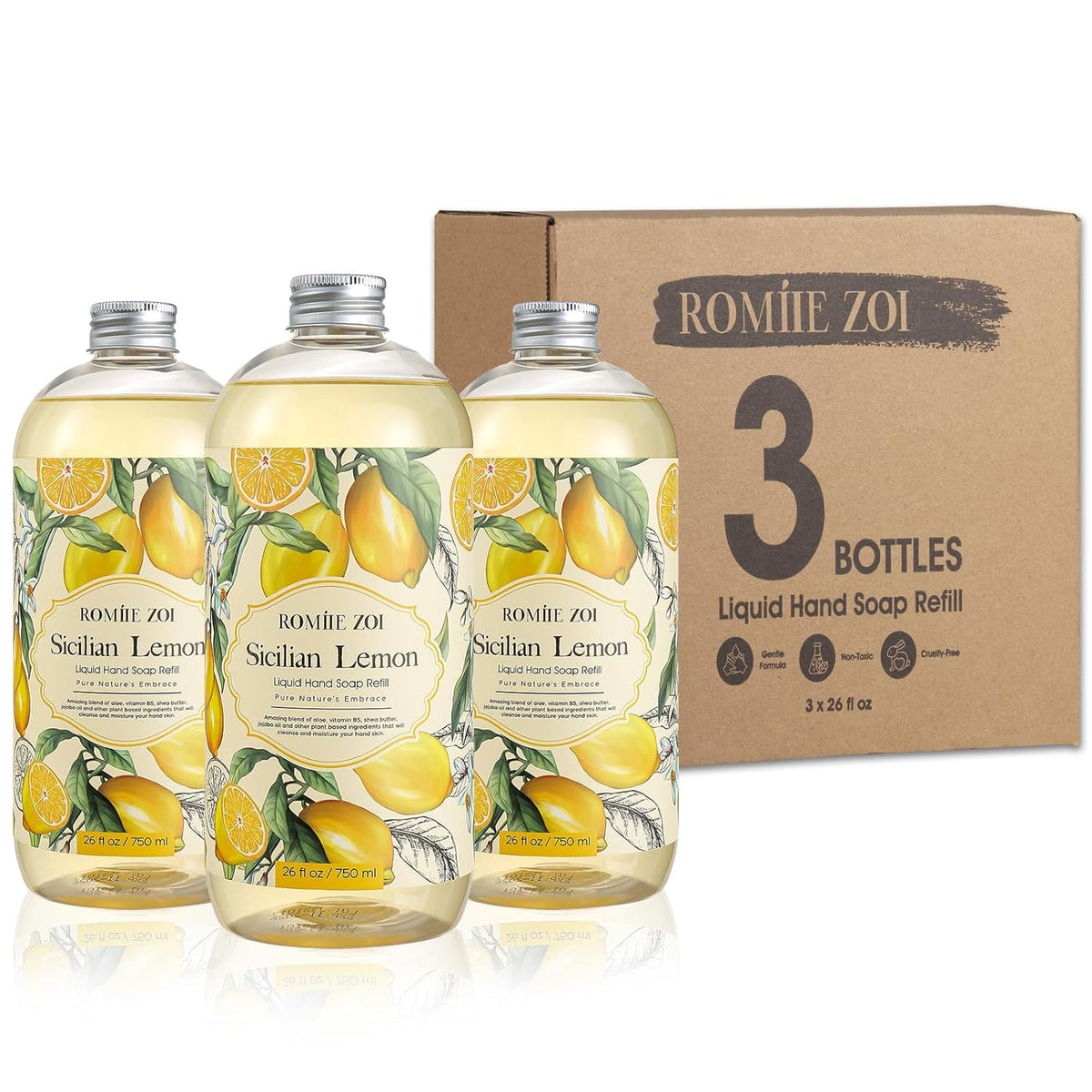 ROMIIE ZOI Lemon Scent Liquid Hand Soap Refills - Natural, Gentle & Moisturizing Formula - Family