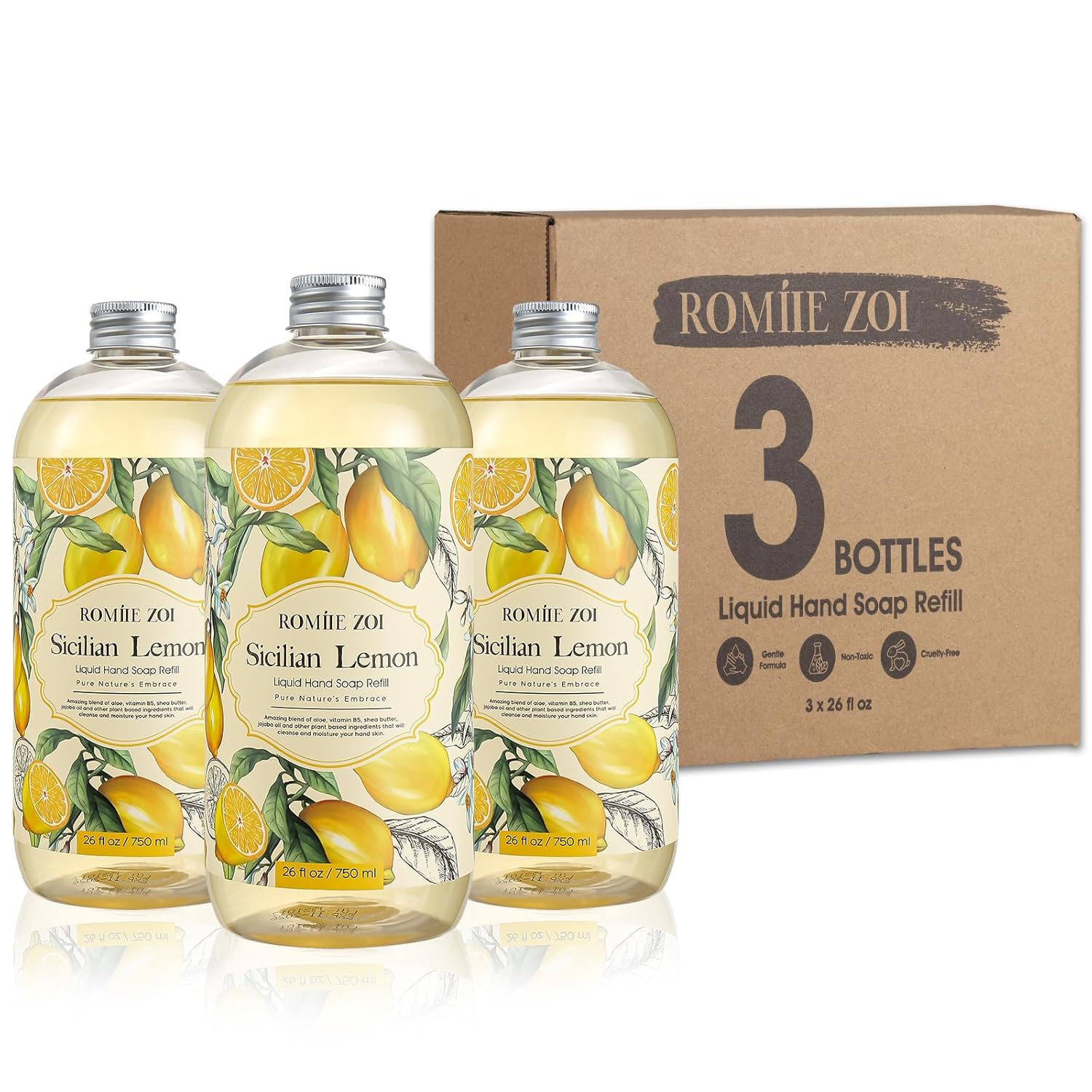 ROMIIE ZOI Lemon Scent Liquid Hand Soap Refills - Natural, Gentle & Moisturizing Formula - Family