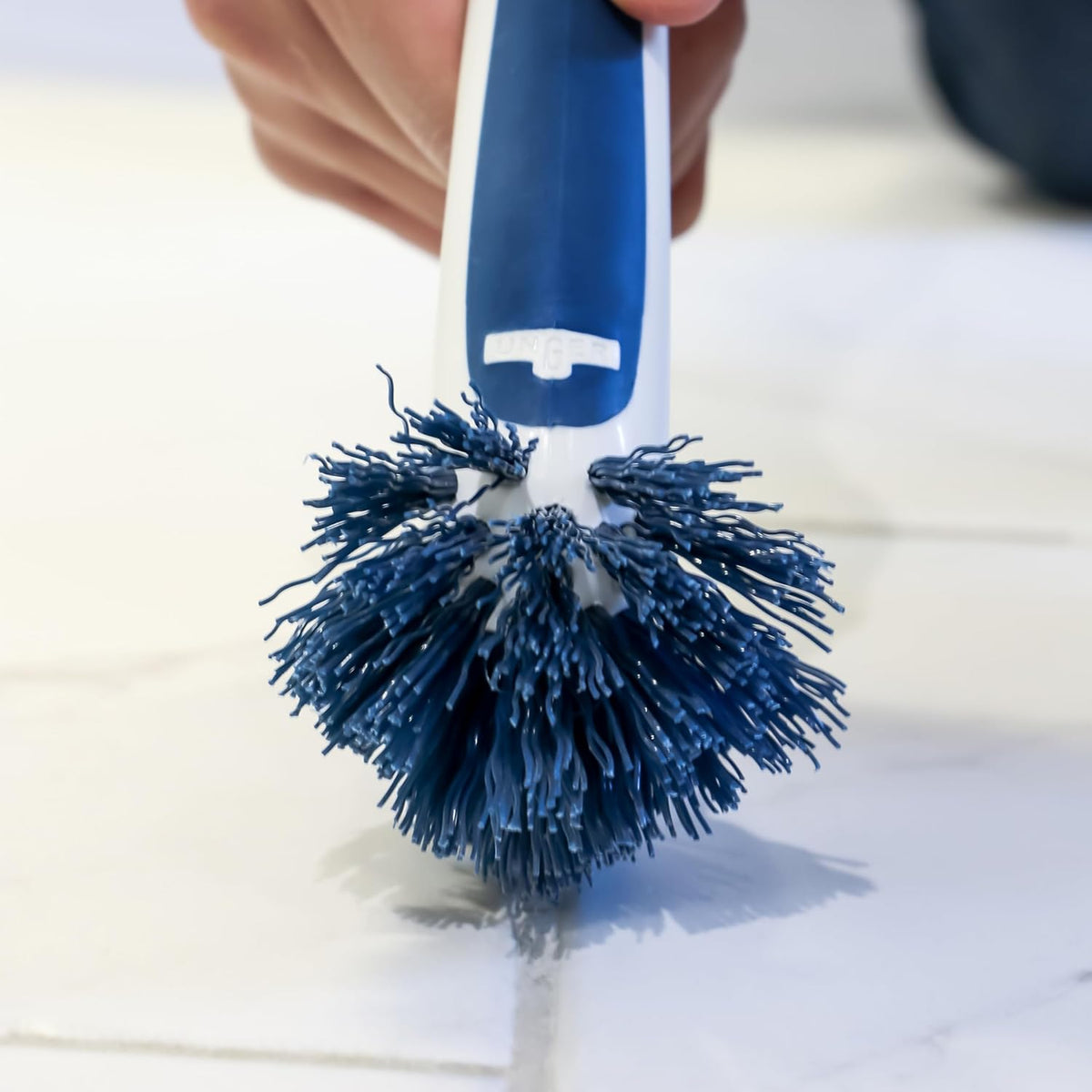 Unger 2-in-1 Grout and Corner Scrubber Brush Tool, Crevice Bathroom Cleaning Supplies for Showers