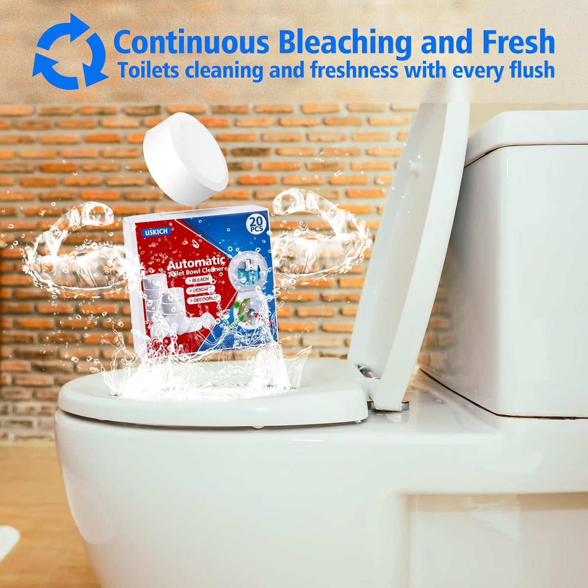USKICH 20 Pack Toilet Bowl Cleaner Tablets,White Automatic Toilet Tank Cleaners, Long-Lasting