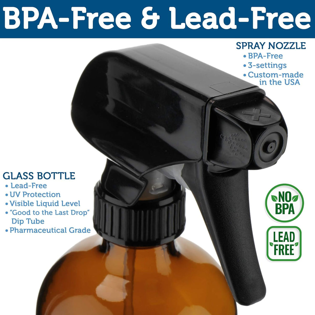Sally's Organics Empty Amber Glass Spray Bottles - 2 Pack - Large 16oz Refillable Bottle for is