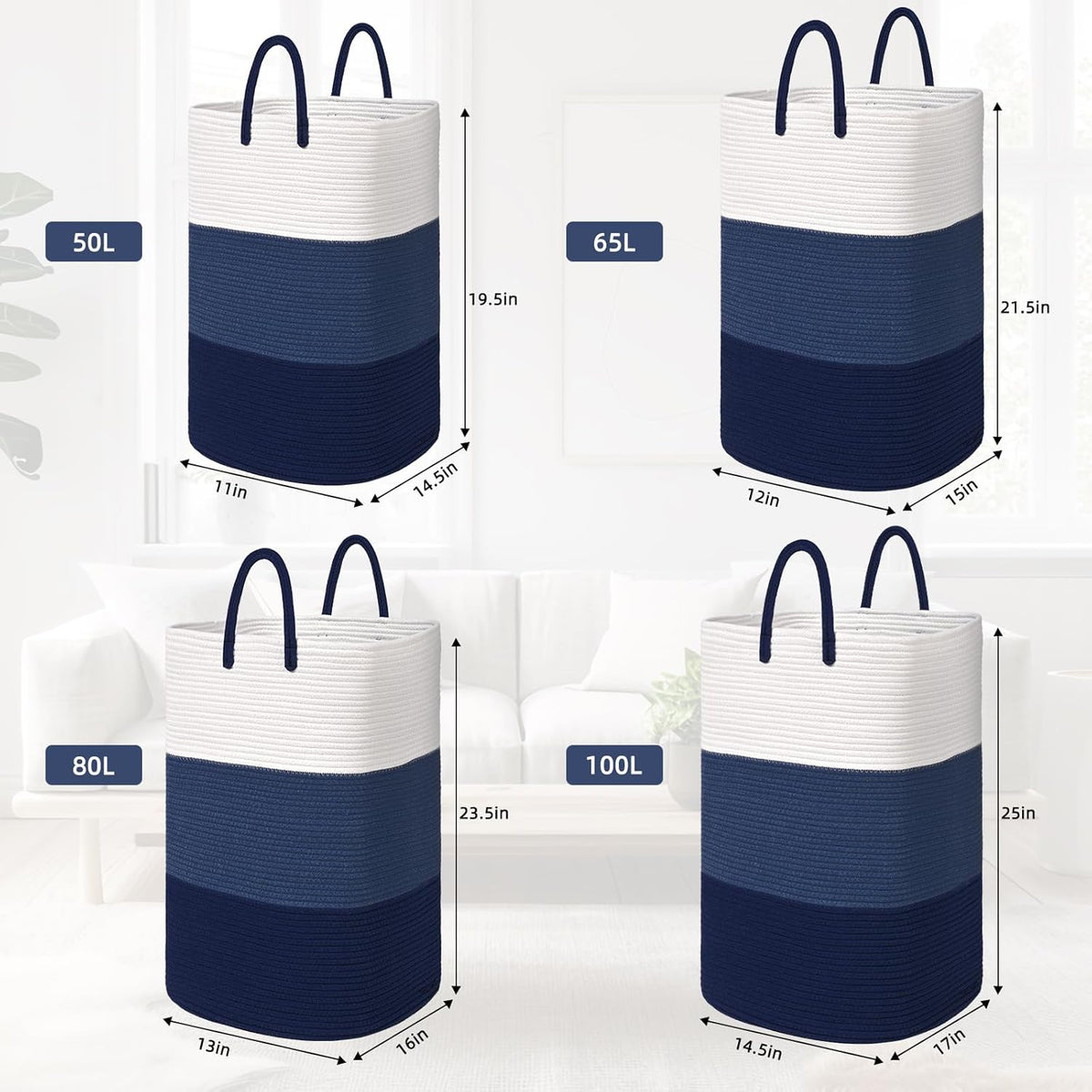 Woven Laundry Basket for Clothes,100 L Large Rectangle Laundry Hampers with Beads Tassel, Nursery