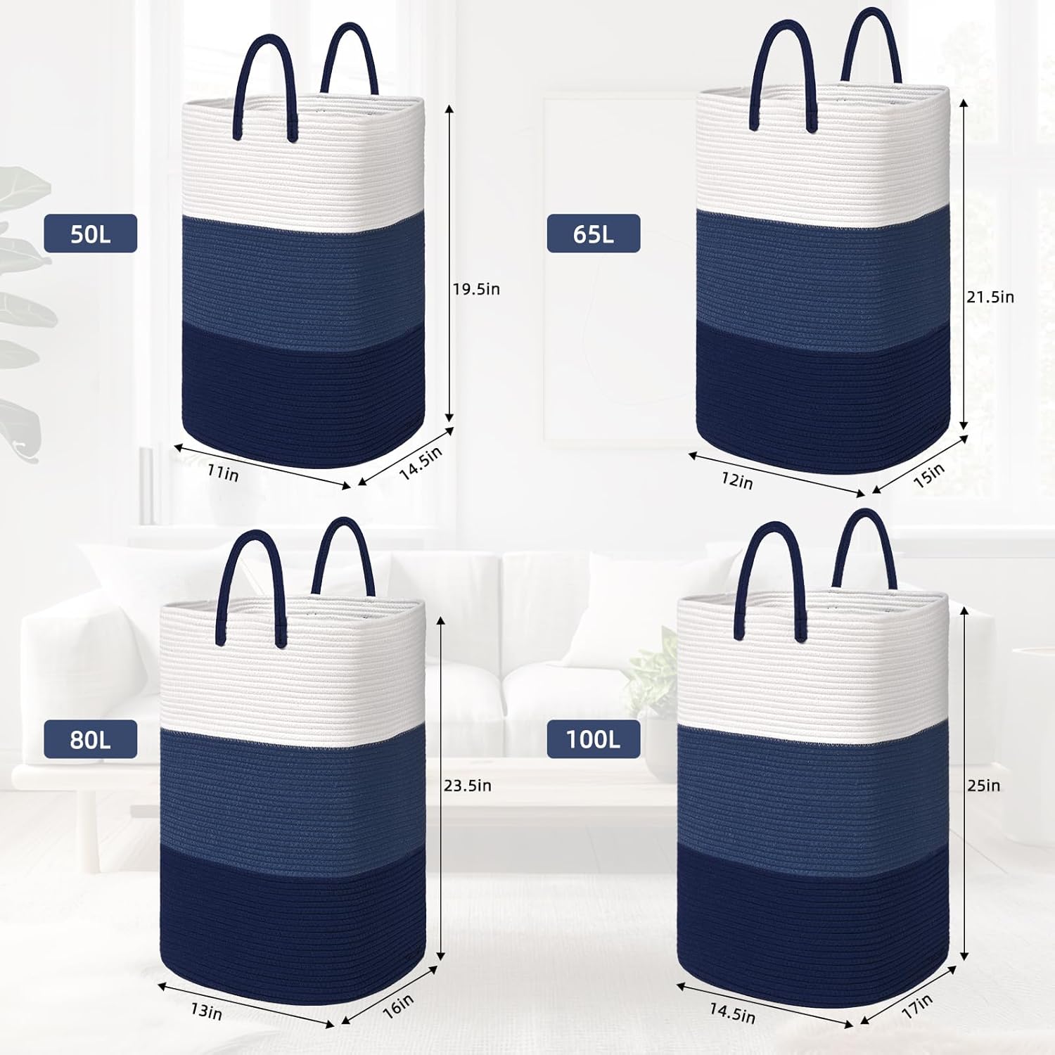 Woven Laundry Basket for Clothes,100 L Large Rectangle Laundry Hampers with Beads Tassel, Nursery