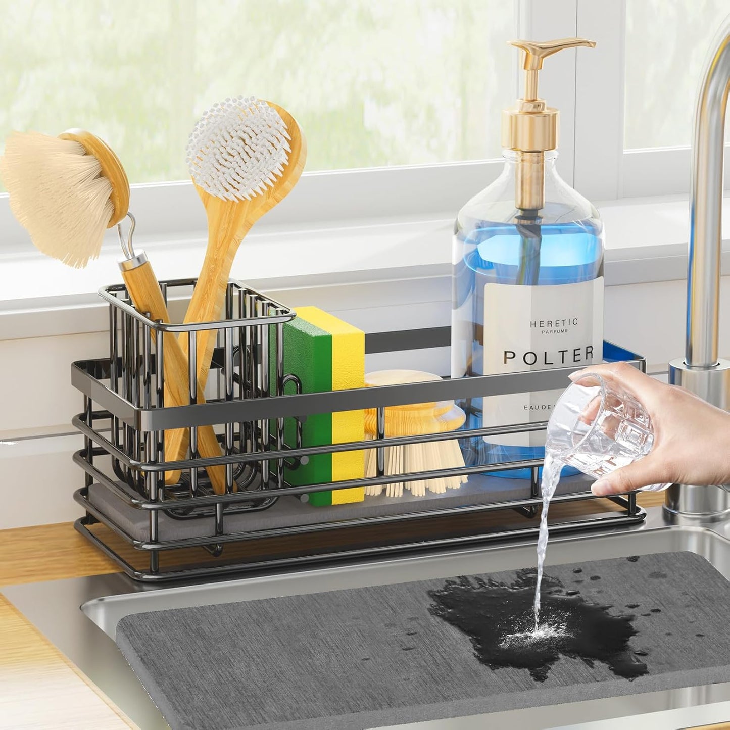 Yofidra Sponge Holder for Kitchen Organizer: Sink Caddy with Instant Drying Stone, Metal Stainless