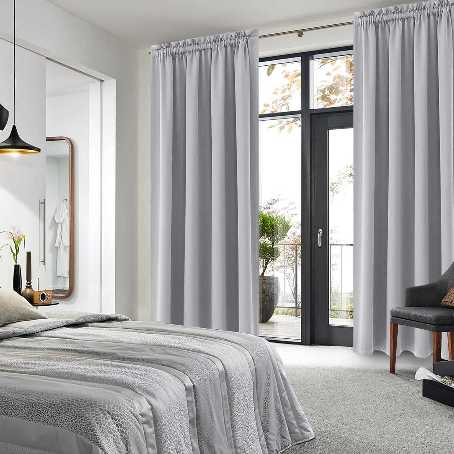 DWCN Silver Grey Blackout Curtains for Bedroom, Thermal Insulated Energy Saving Room Darkening